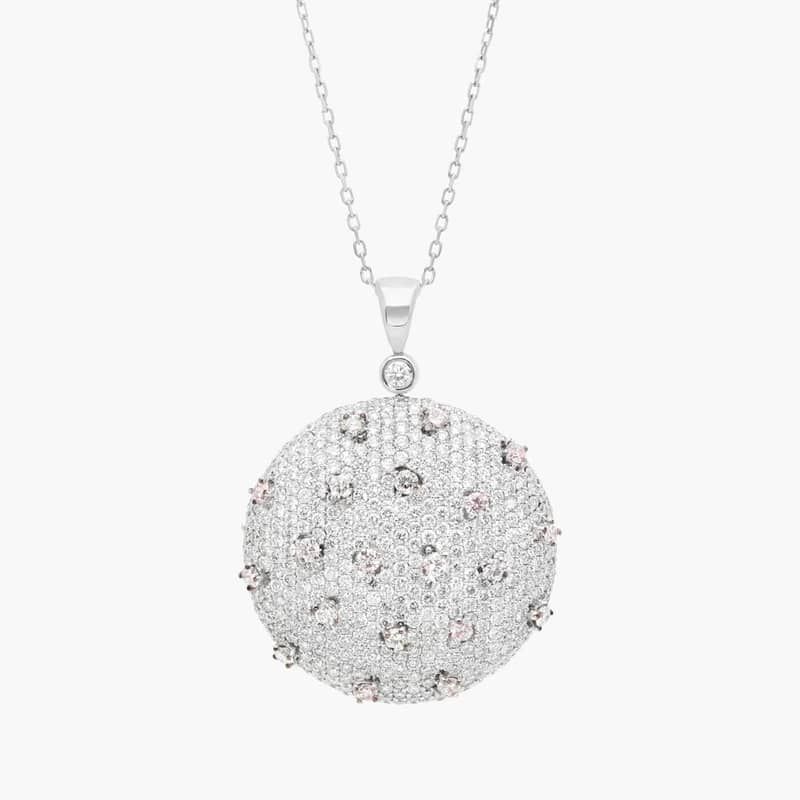 Pink And White Diamond Necklace In 18K White Gold