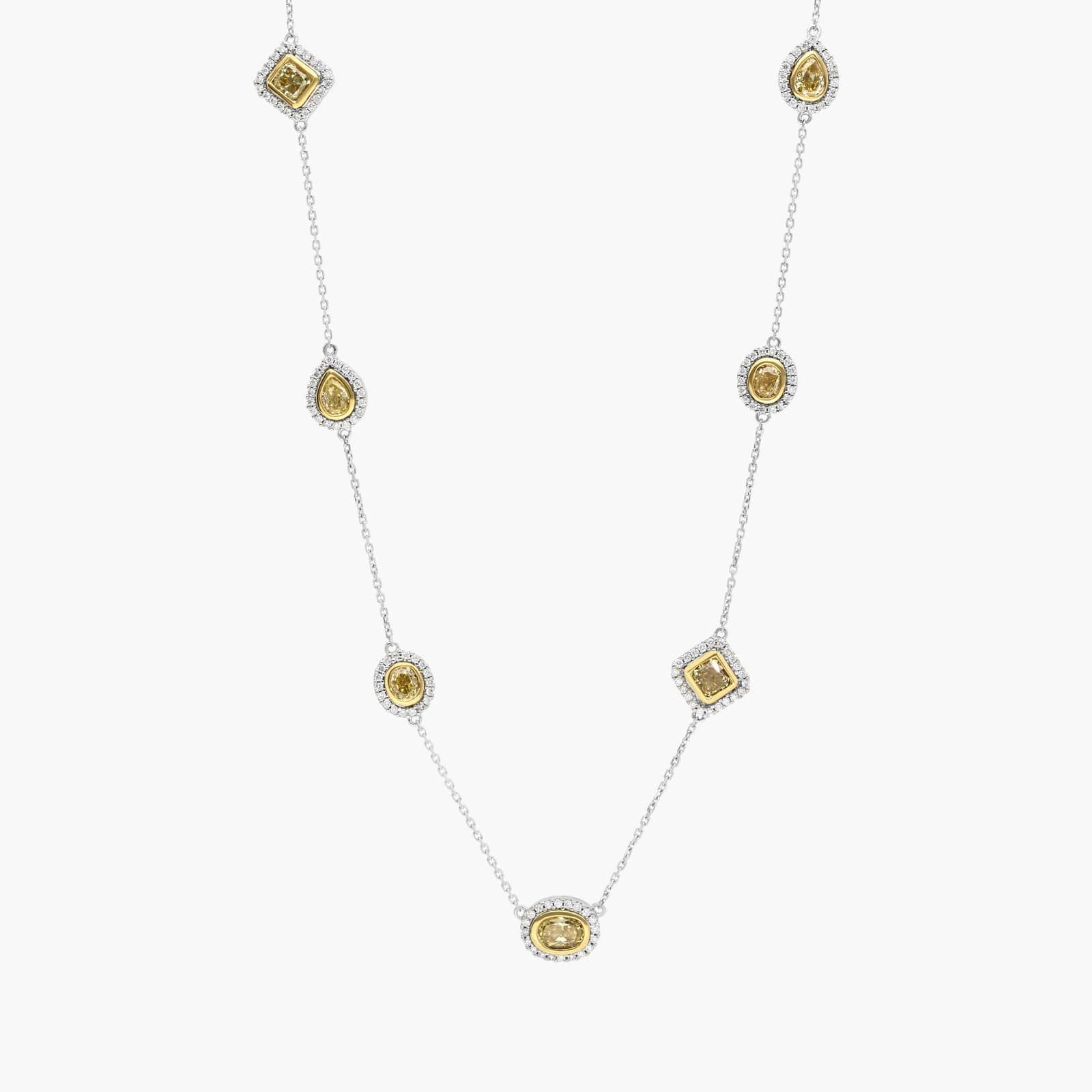 White And Yellow Diamond Station Necklace In 14K White And Yellow Gold