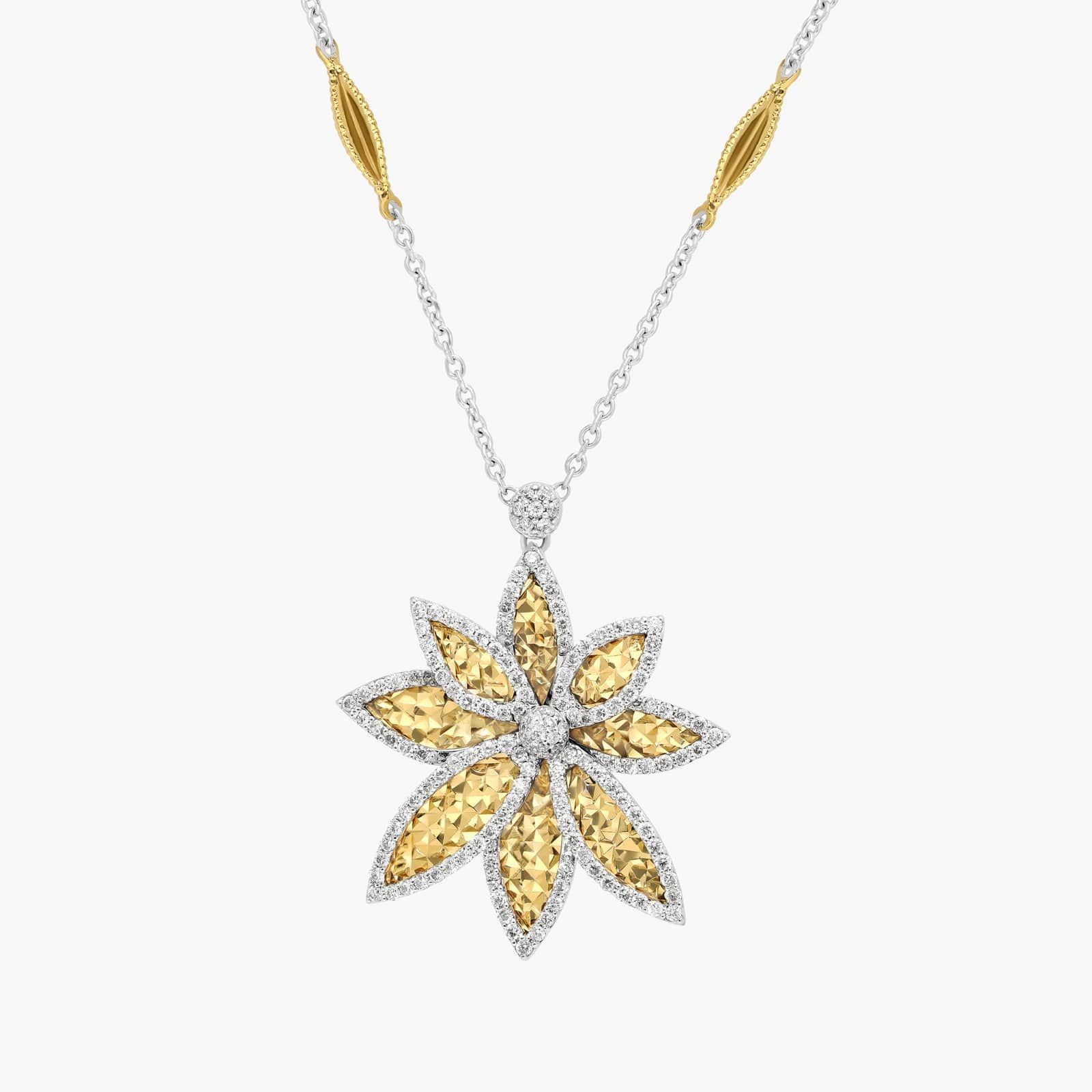 Diamond Floral Pendant Necklace In 18K White And Yellow Gold