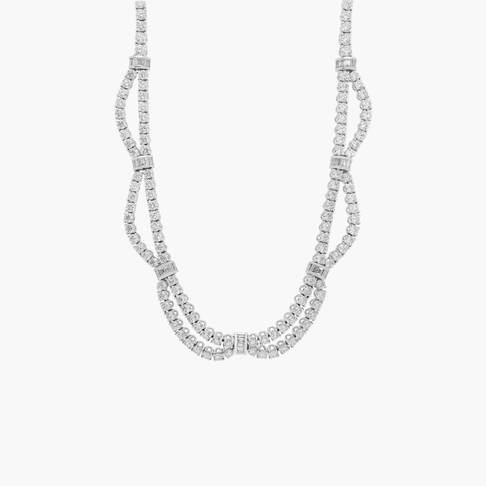 Baguette And Round Diamond Necklace In 18K White Gold