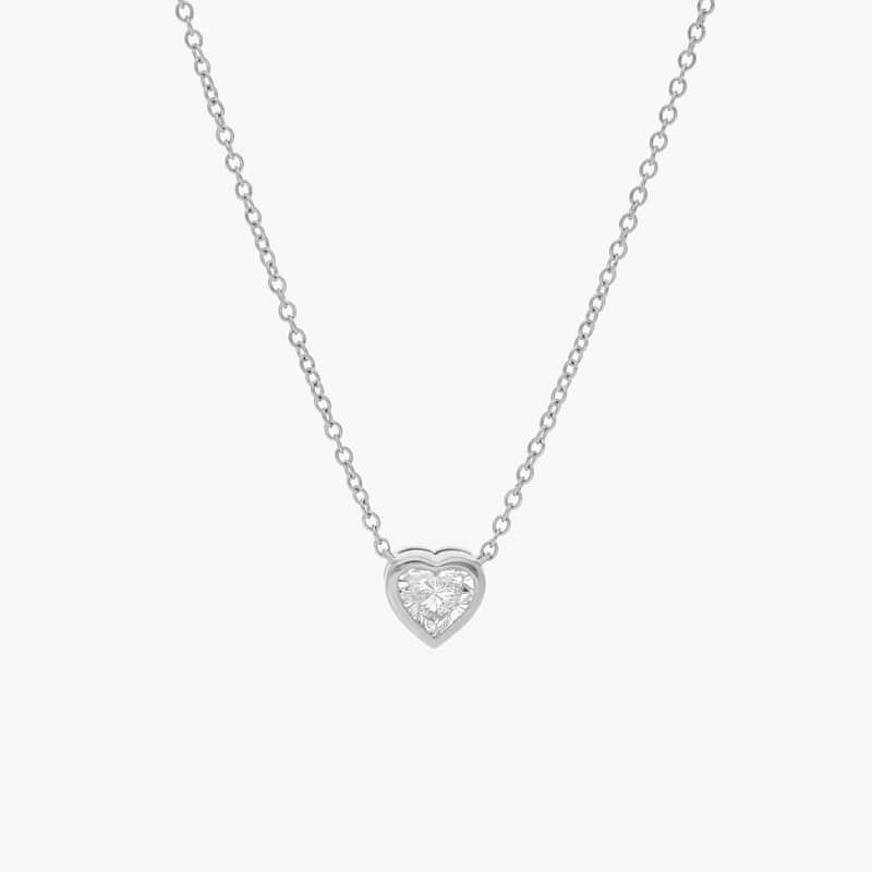 Heart Diamond Pendant Bezel Necklace in 14K White Gold