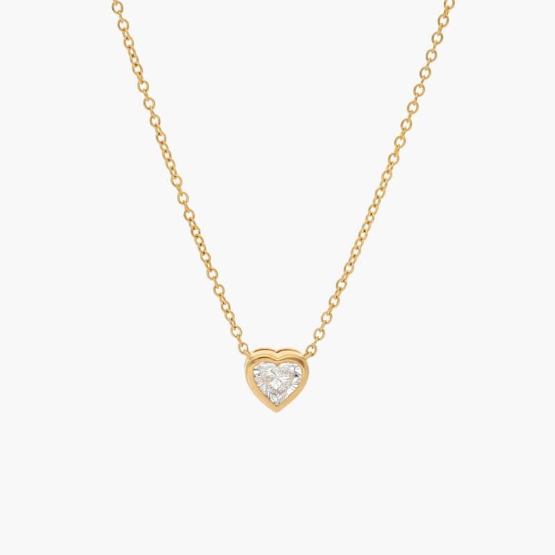 Heart Diamond Pendant Bezel Necklace in 14K Yellow Gold