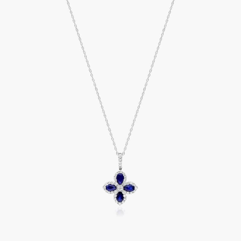 14K White Gold Lily Motif Sapphire and Diamond Necklace By James Allen