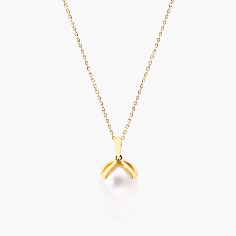 14K Yellow Gold Freshwater Cultured Pearl Wire Leaf Necklace (11-12 mm)