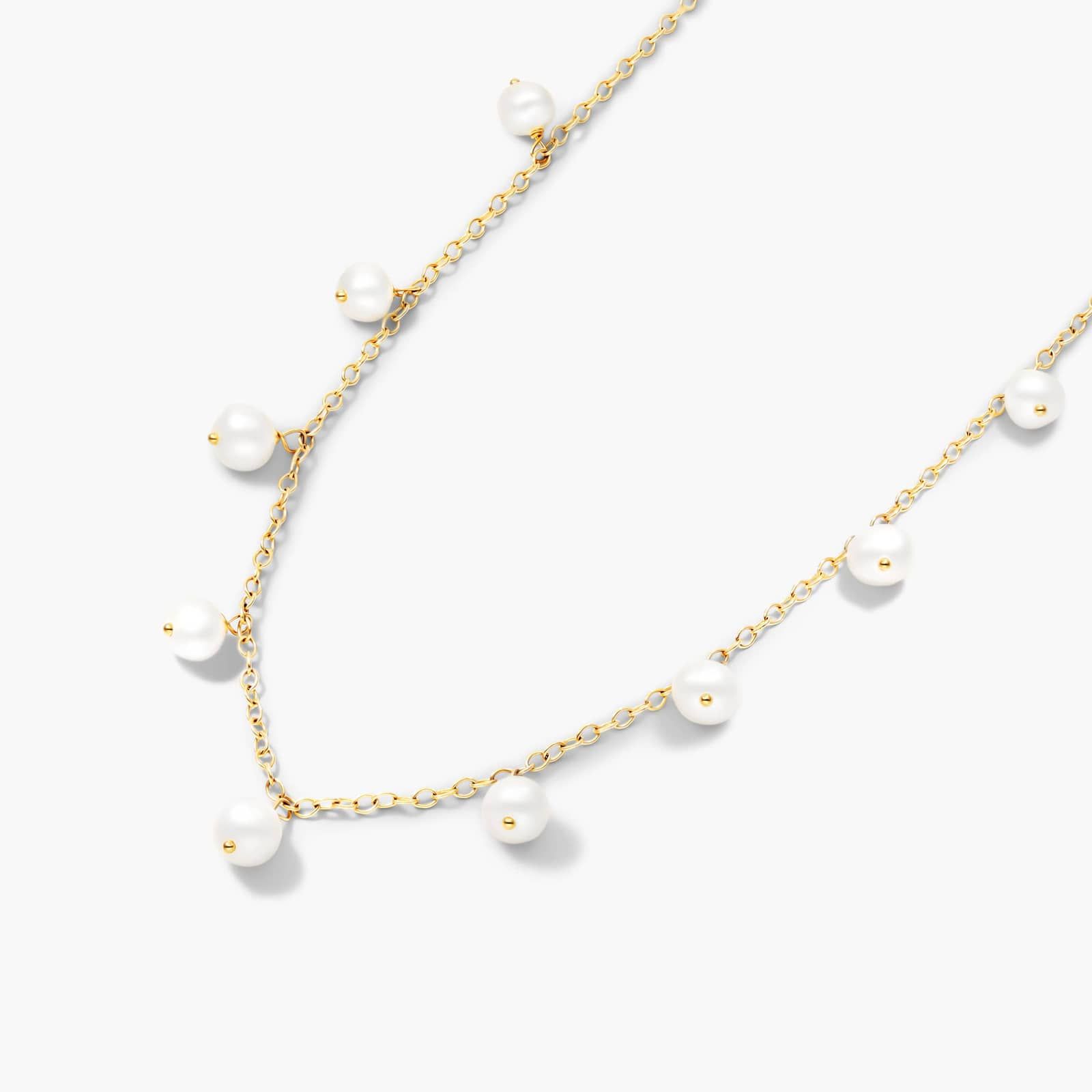 14K Yellow Gold Dangling Freshwater Cultured Pearl Necklace