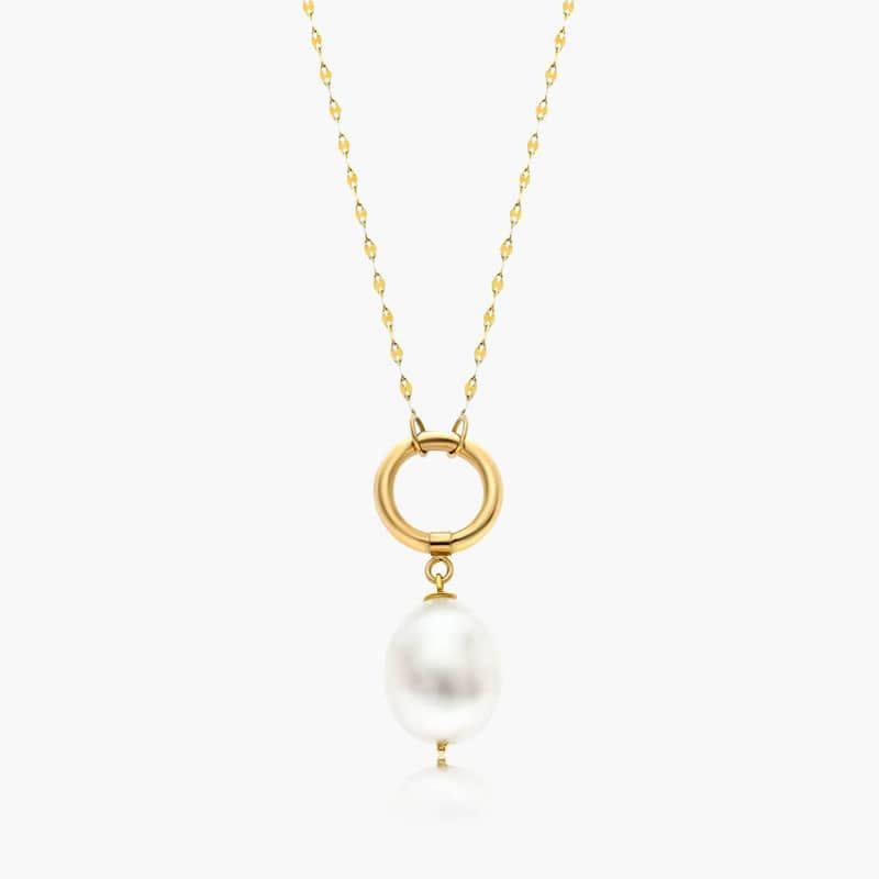 14K Yellow Gold Freshwater Cultured Pearl Loop Necklace