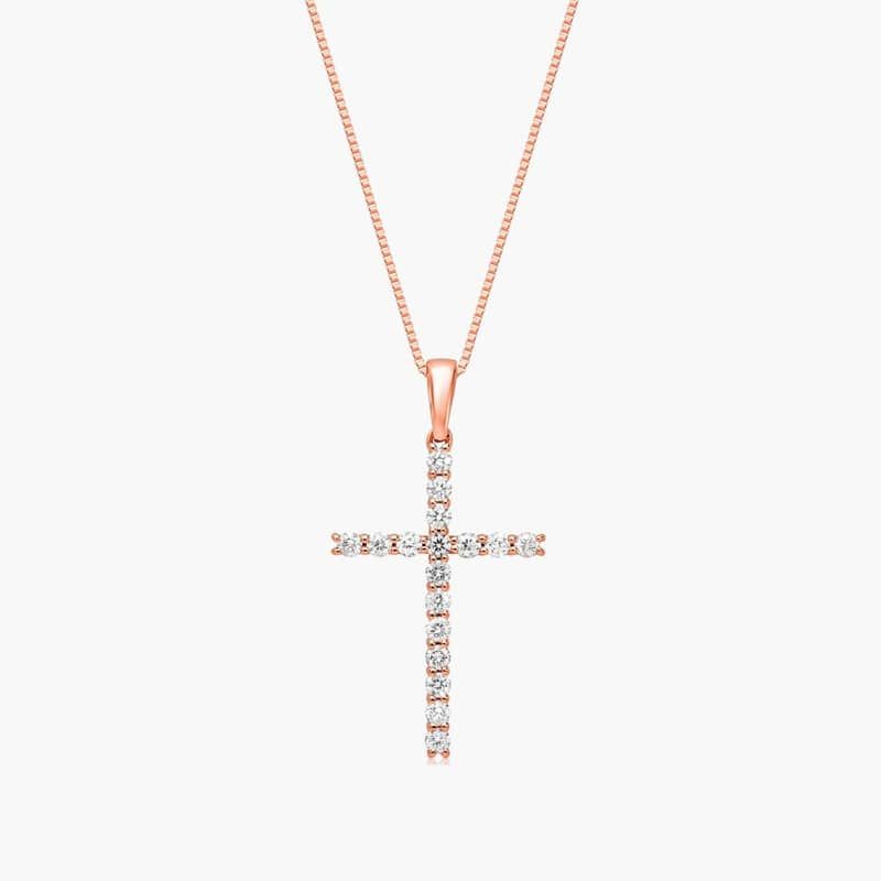 Lab-Grown Diamond Cross Pendant In 14K Rose Gold