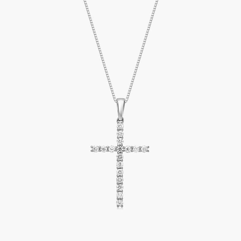 Lab-Grown Diamond Cross Pendant In 14K White Gold