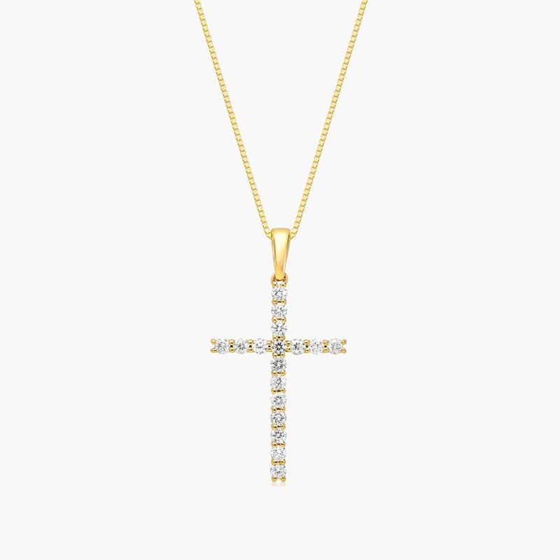 Lab-Grown Diamond Cross Pendant In 14K Yellow Gold