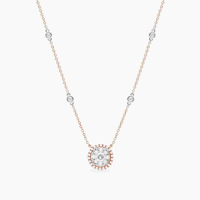 Round Halo Cluster Diamond Necklace In 14K Rose Gold By James Allen