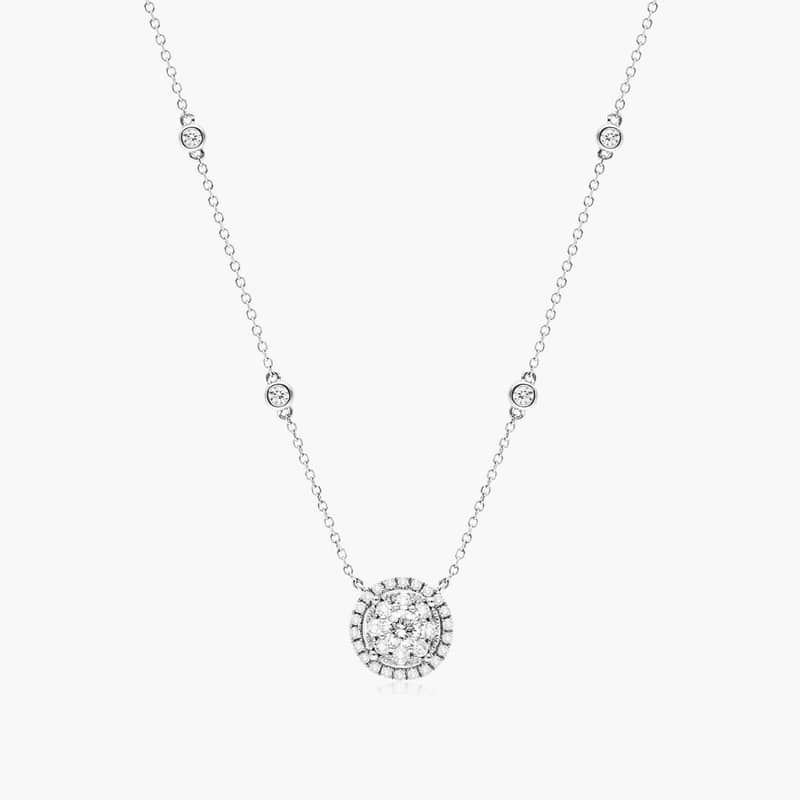 Round Halo Cluster Diamond Necklace In 14K White Gold By James Allen