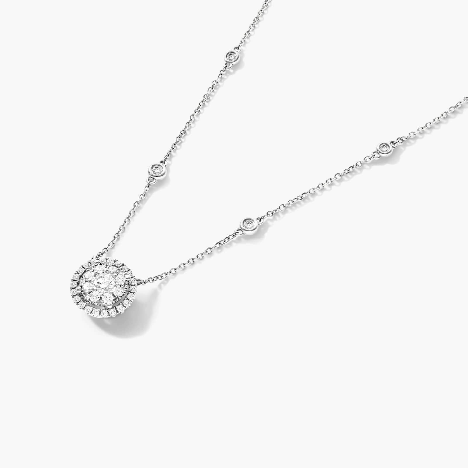 Round Halo Cluster Diamond Necklace In 14K White Gold By James Allen