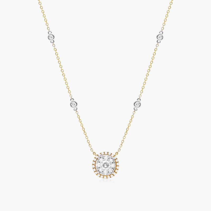 Round Halo Cluster Diamond Necklace In 14K Yellow Gold By James Allen