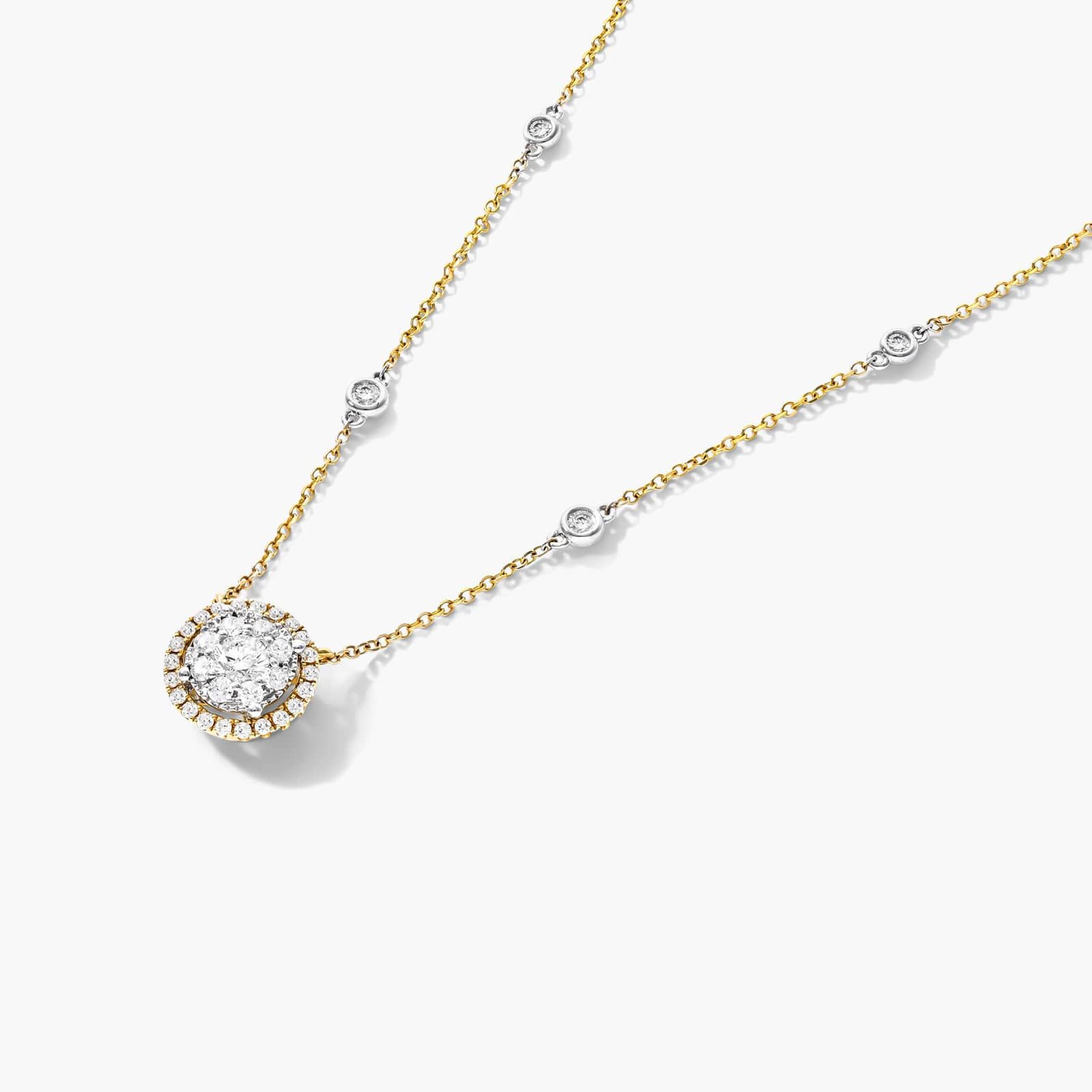 Round Halo Cluster Diamond Necklace In 14K Yellow Gold By James Allen