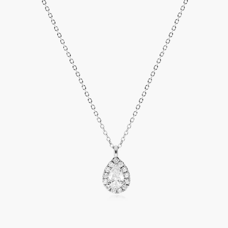 Halo Pear Shaped Diamond Necklace In 18K White Gold By James Allen