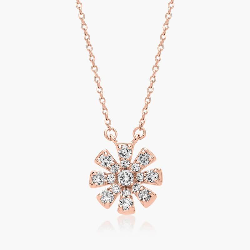 14K Rose Gold Dainty Diamonds Pavé Flower Necklace By James Allen