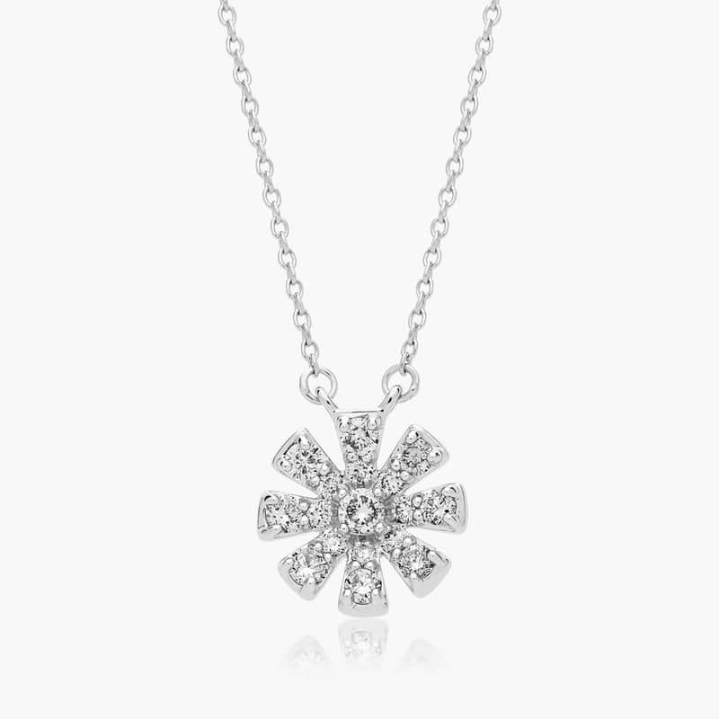 14K White Gold Dainty Diamonds Pavé Flower Necklace By James Allen