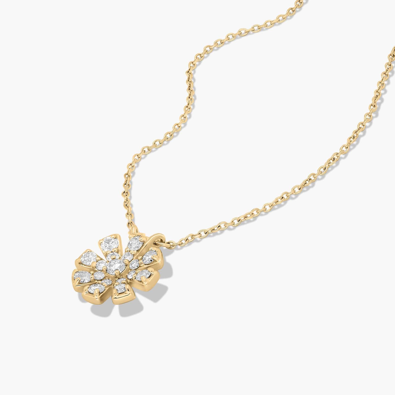 14K Yellow Gold Dainty Diamonds Pavé Flower Necklace By James Allen
