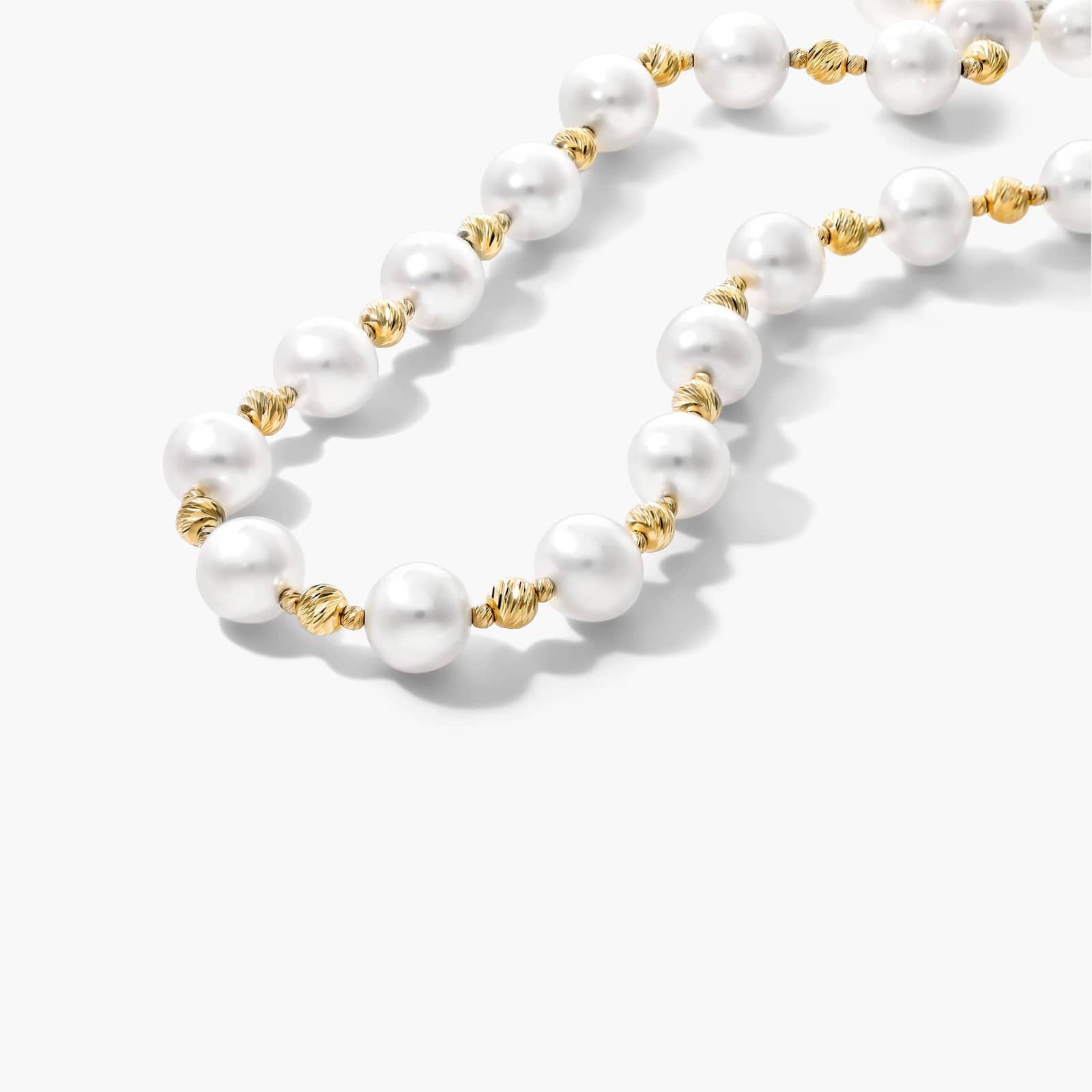 14K Yellow Gold Freshwater Cultured Pearl and Textured Bead Necklace (7.5-8.0mm) By James Allen
