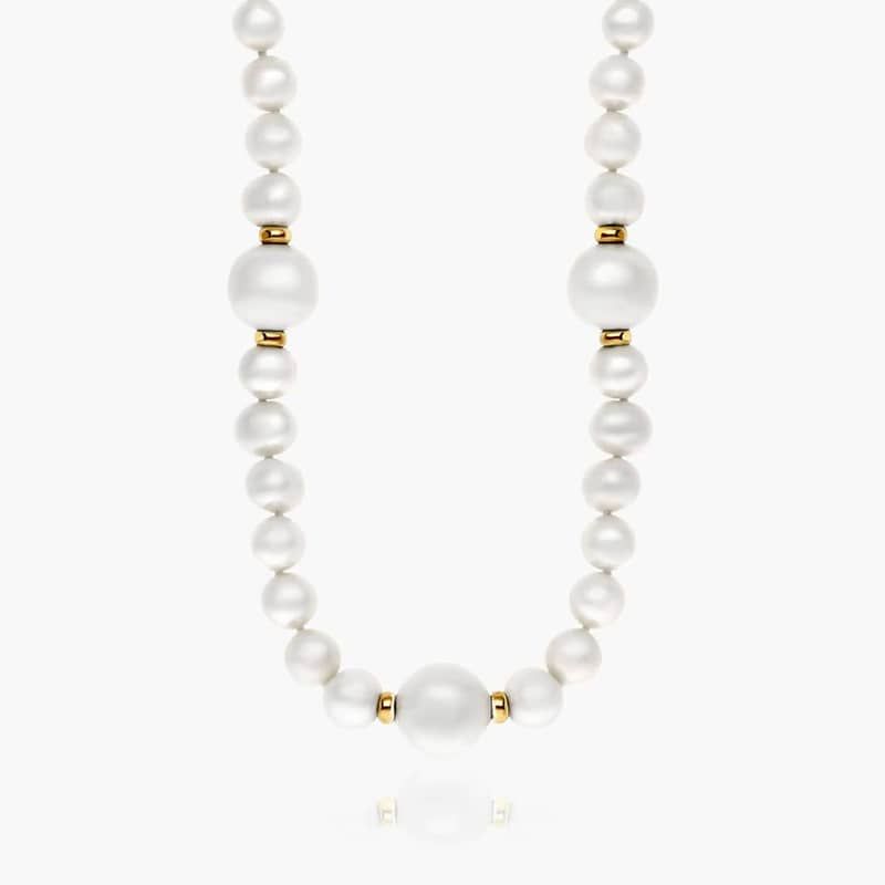 14K Yellow Gold Cultured Freshwater Pearl Modern Strand Station Necklace By James Allen