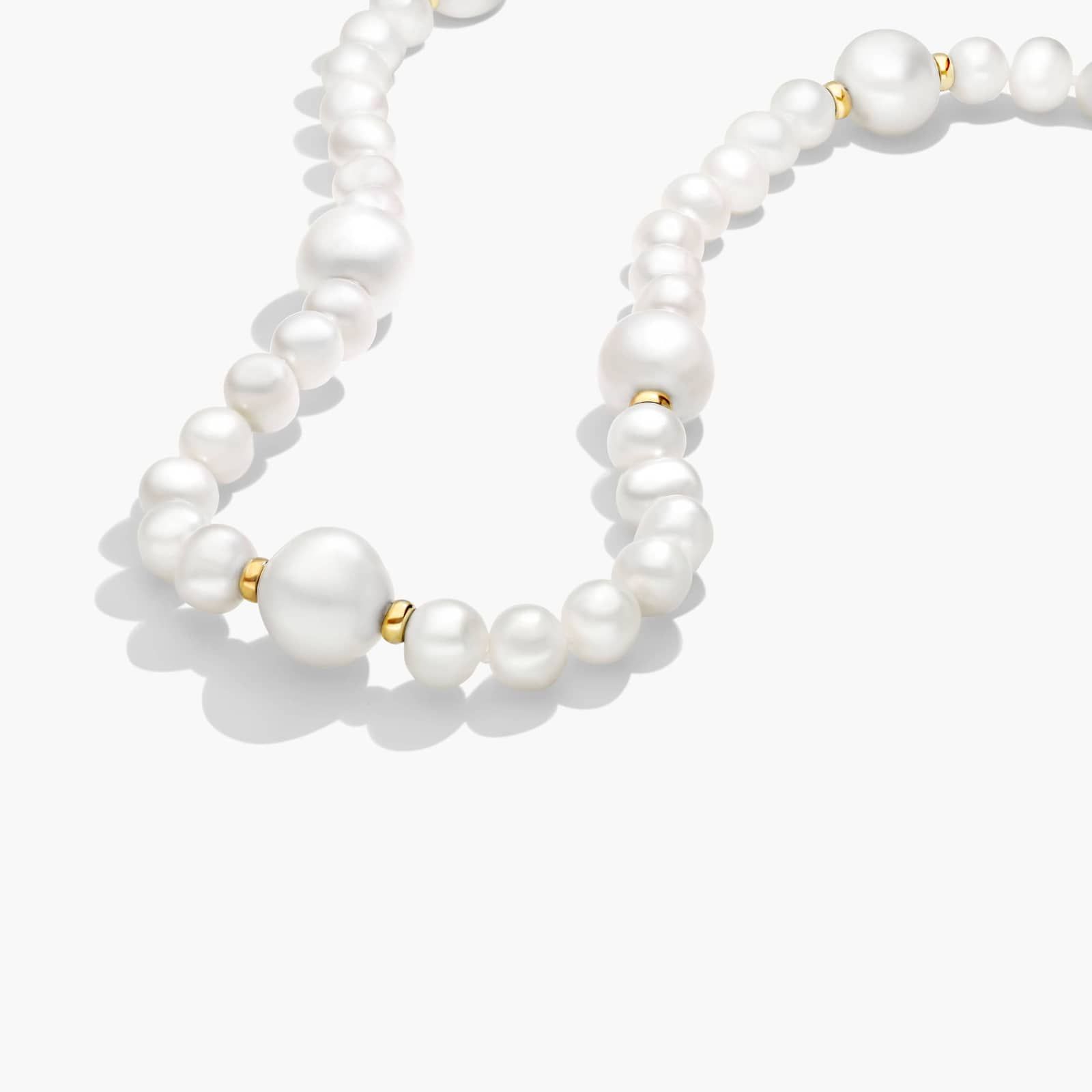 14K Yellow Gold Cultured Freshwater Pearl Modern Strand Station Necklace By James Allen