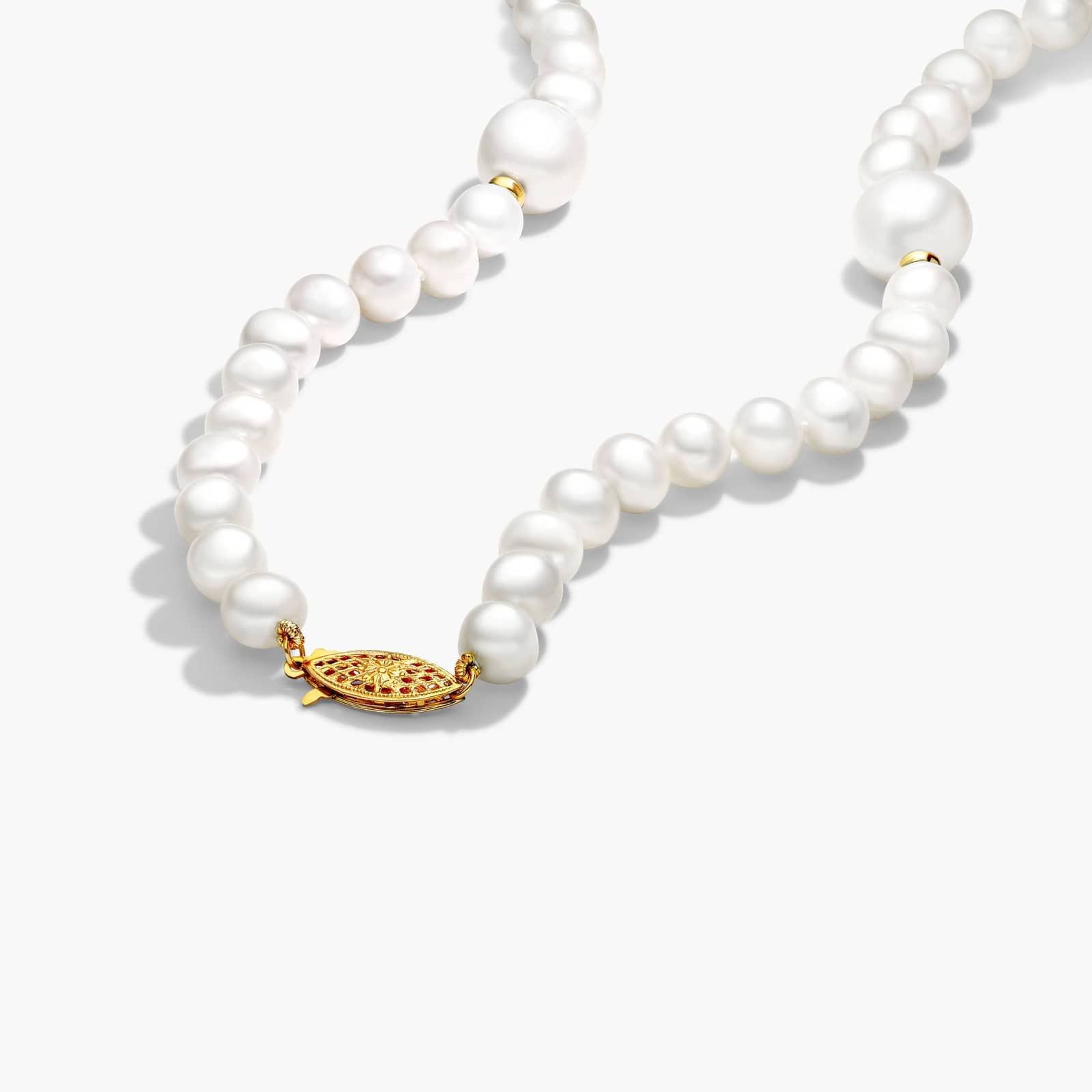 14K Yellow Gold Cultured Freshwater Pearl Modern Strand Station Necklace By James Allen