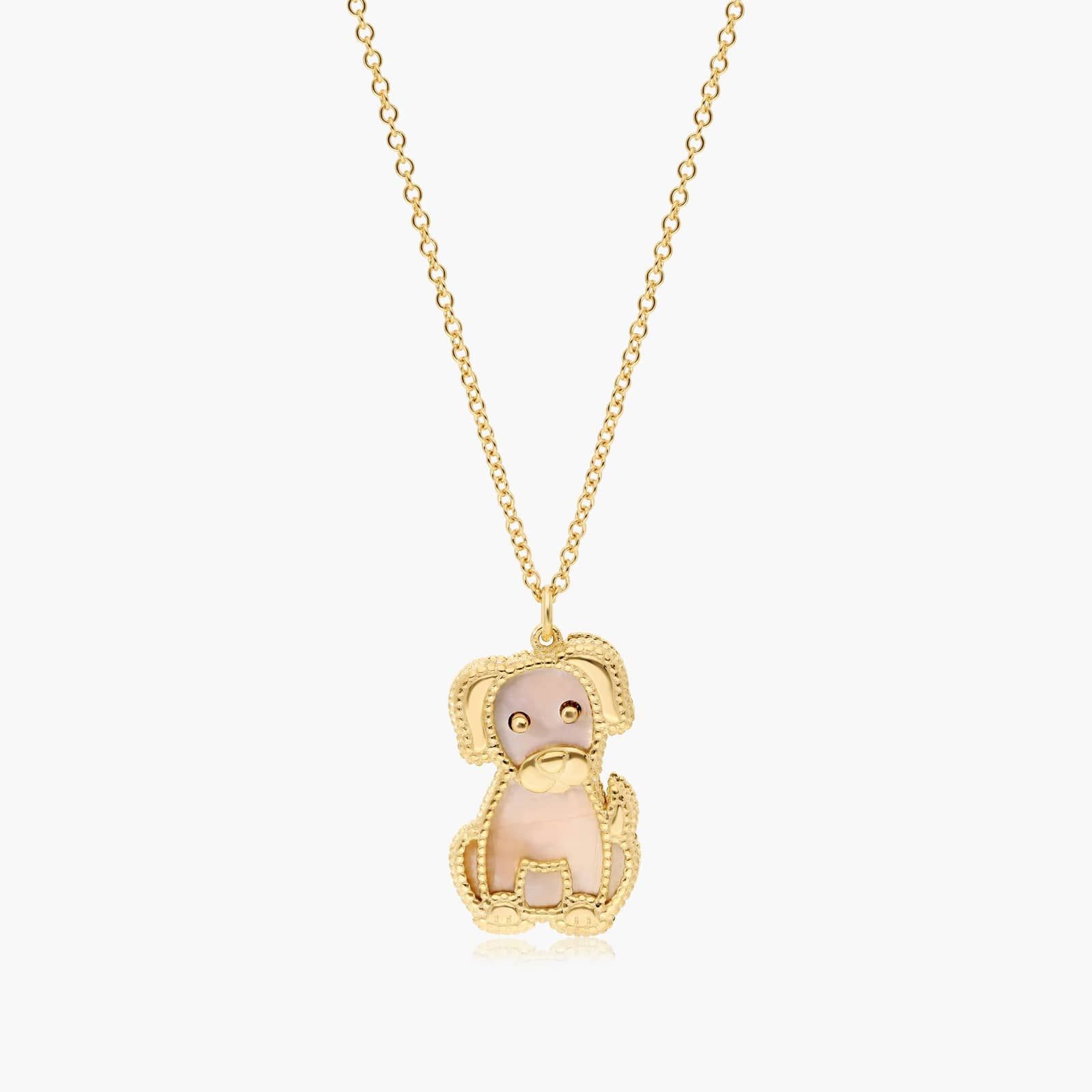 14K Yellow Gold Reversible Puppy Shaped Mother of Pearl Pendant Necklace By James Allen
