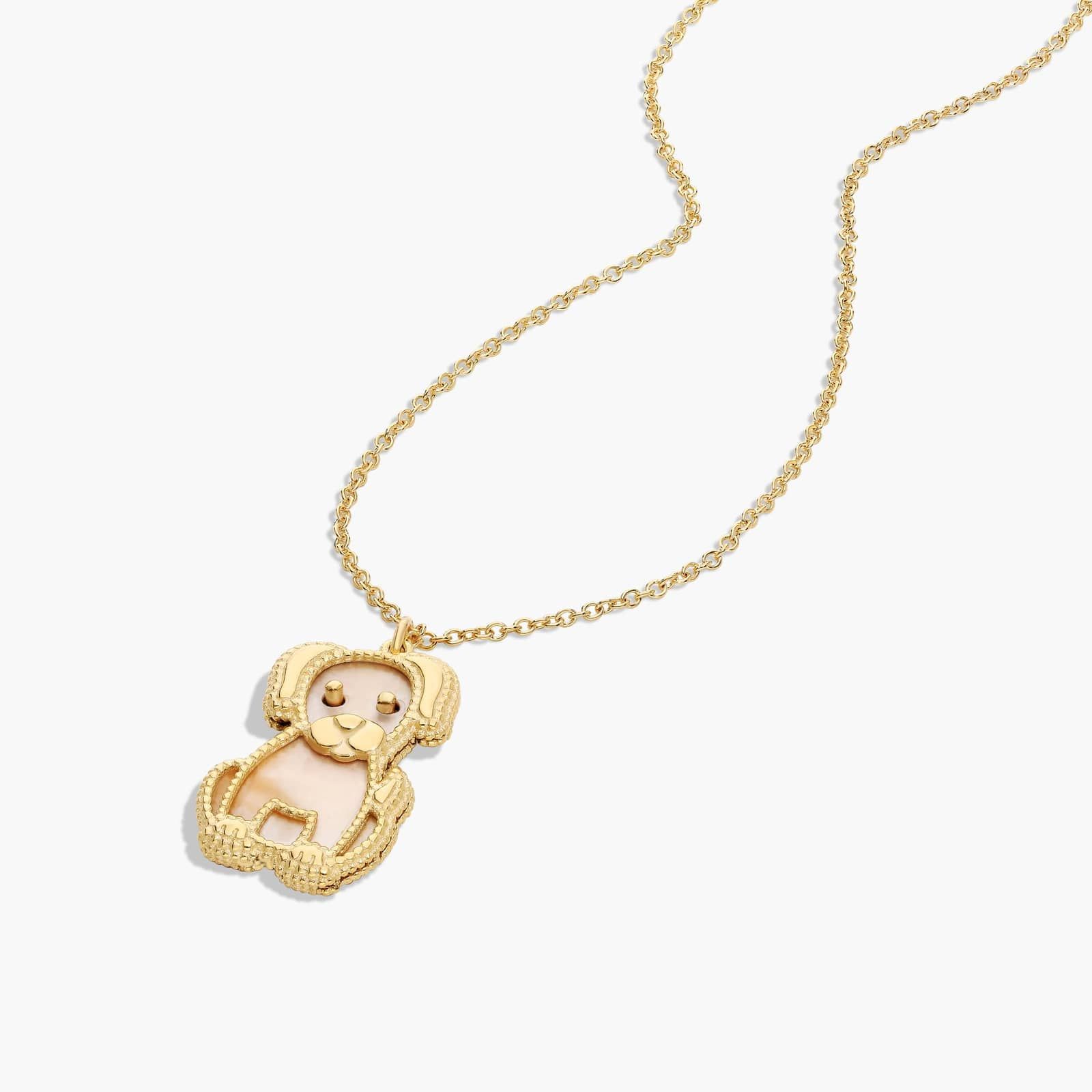 14K Yellow Gold Reversible Puppy Shaped Mother of Pearl Pendant Necklace By James Allen