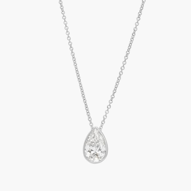 Bezel Solitaire Pendant Necklace With 1.5 CTW Pear Shaped Lab-Grown Diamond in 14K White Gold By James Allen