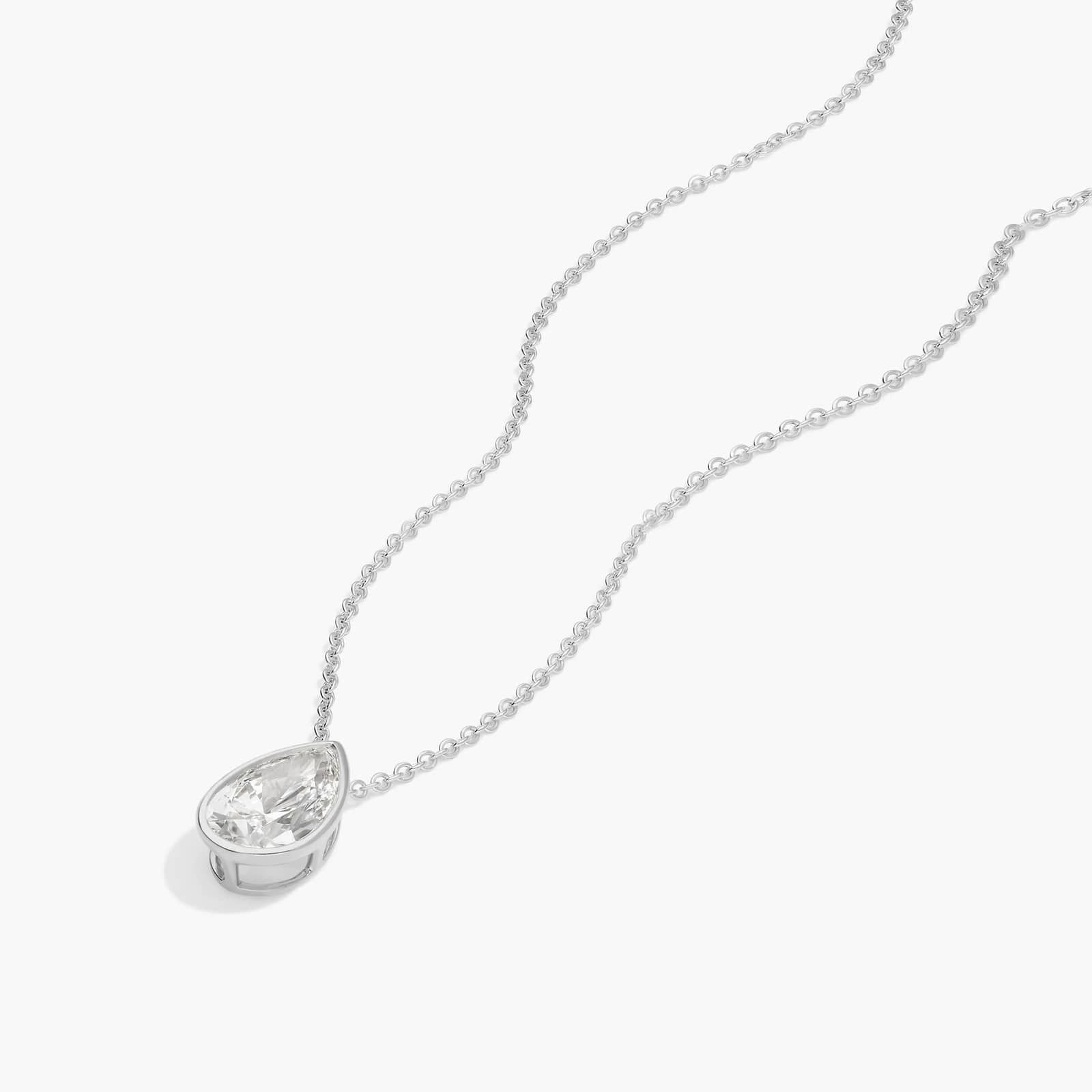 Bezel Solitaire Pendant Necklace With 1.5 CTW Pear Shaped Lab-Grown Diamond in 14K White Gold By James Allen