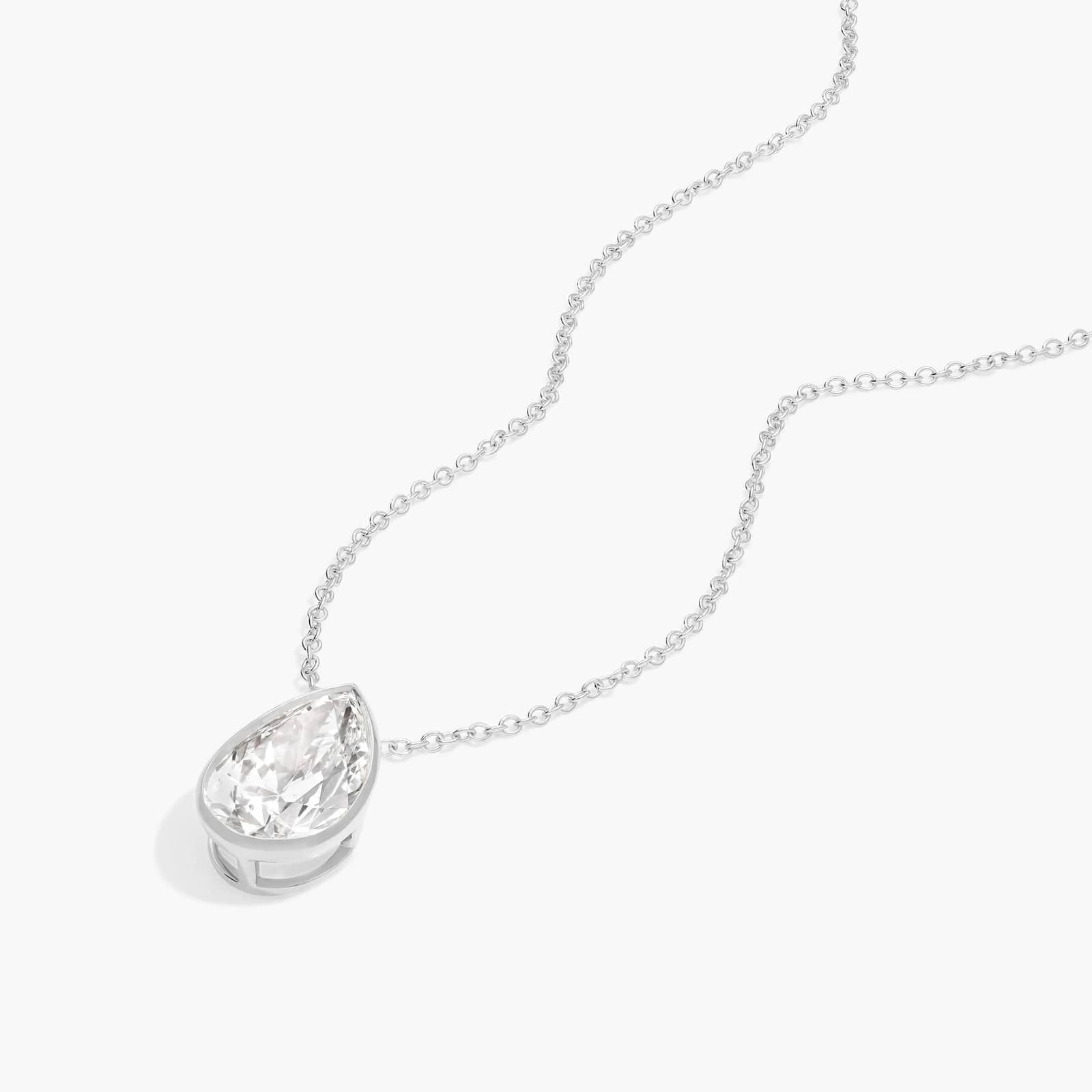 Bezel Solitaire Pendant Necklace With 3 CTW Pear Shaped Lab-Grown Diamond in 14K White Gold By James Allen