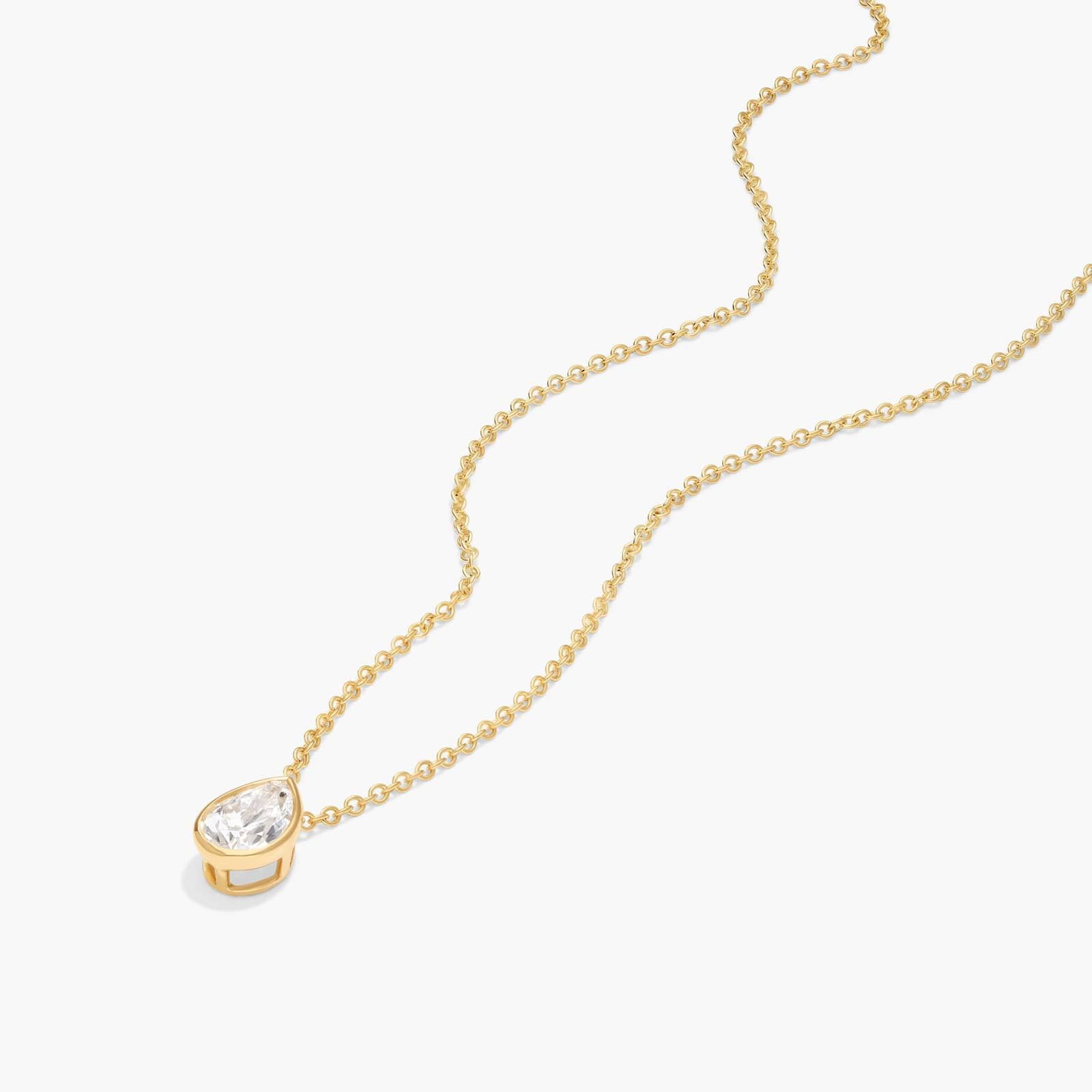 Bezel Solitaire Pendant Necklace With 0.5 CTW Pear Shaped Lab-Grown Diamond in 14K Yellow Gold By James Allen