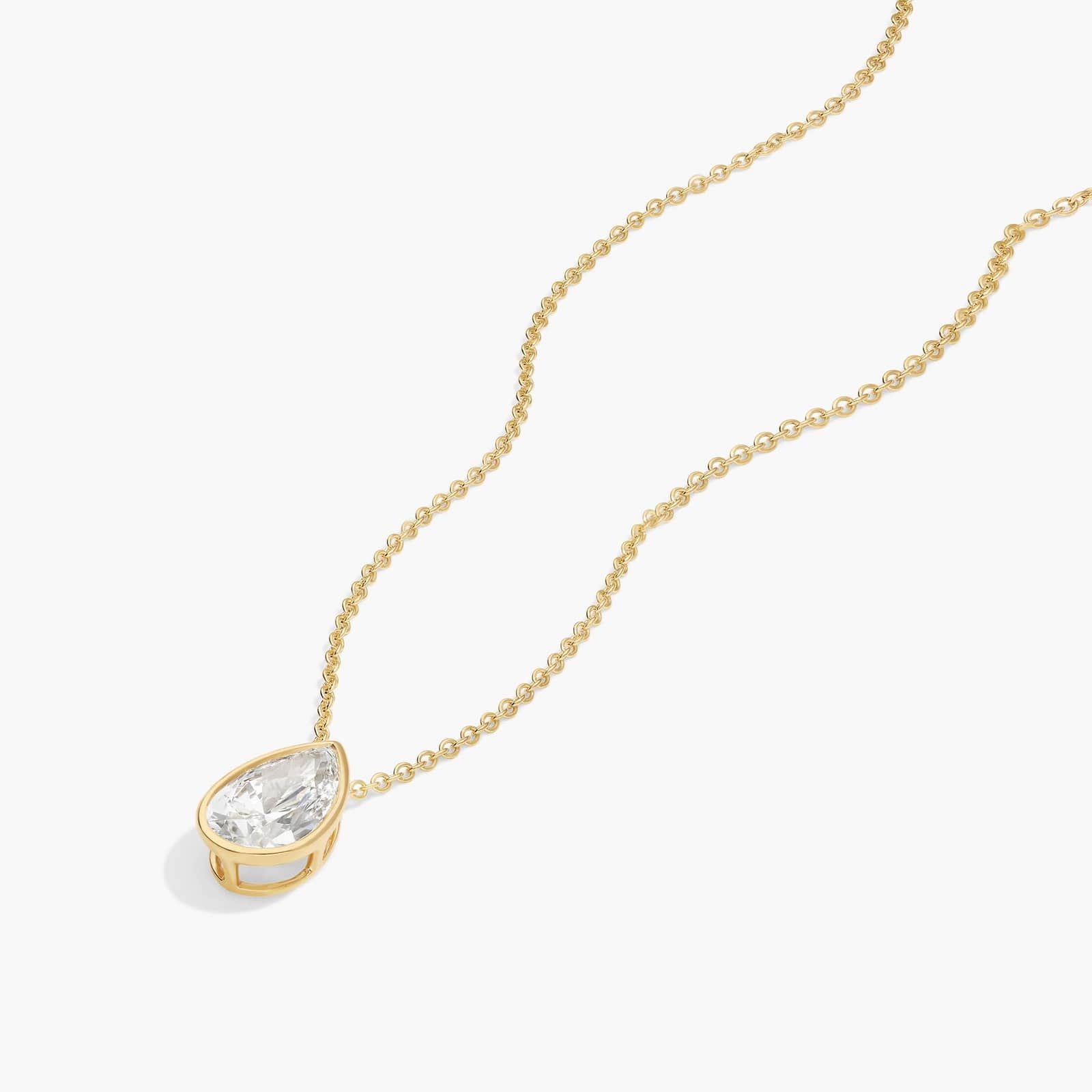 Bezel Solitaire Pendant Necklace With 1 CTW Pear Shaped Lab-Grown Diamond in 14K Yellow Gold By James Allen