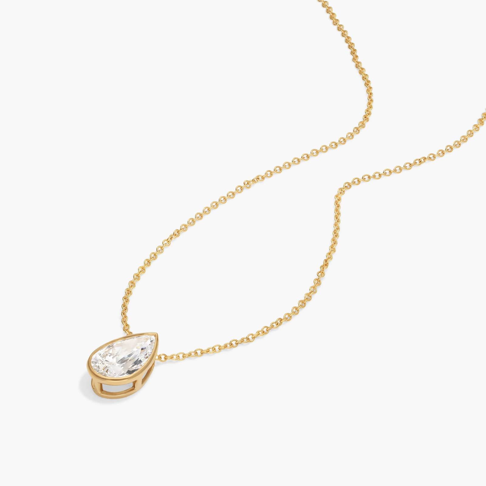 Bezel Solitaire Pendant Necklace With 2 CTW Pear Shaped Lab-Grown Diamond in 14K Yellow Gold By James Allen
