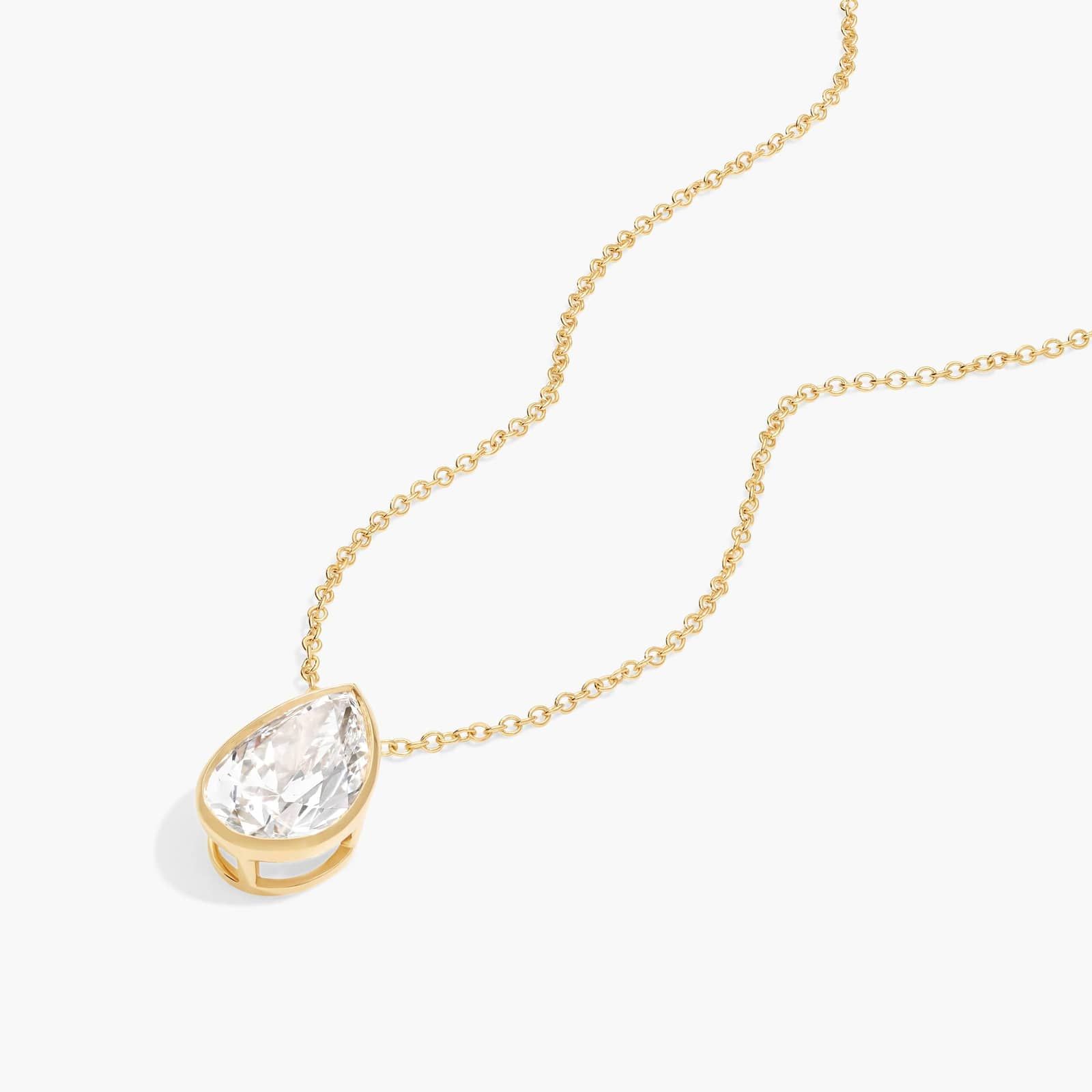 Bezel Solitaire Pendant Necklace With 3 CTW Pear Shaped Lab-Grown Diamond in 14K Yellow Gold By James Allen
