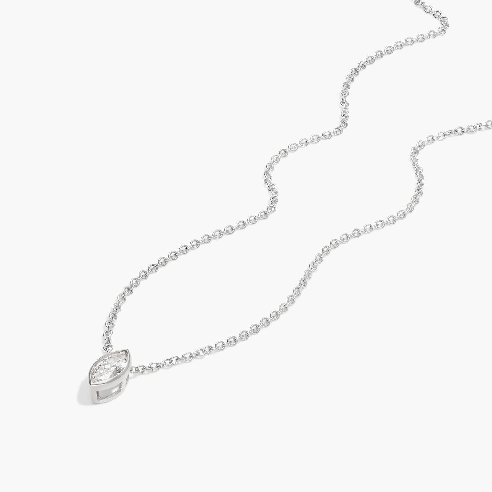 Bezel Solitaire Pendant Necklace With 0.25 CTW Marquise Cut Lab-Grown Diamonds in 14K White Gold By James Allen