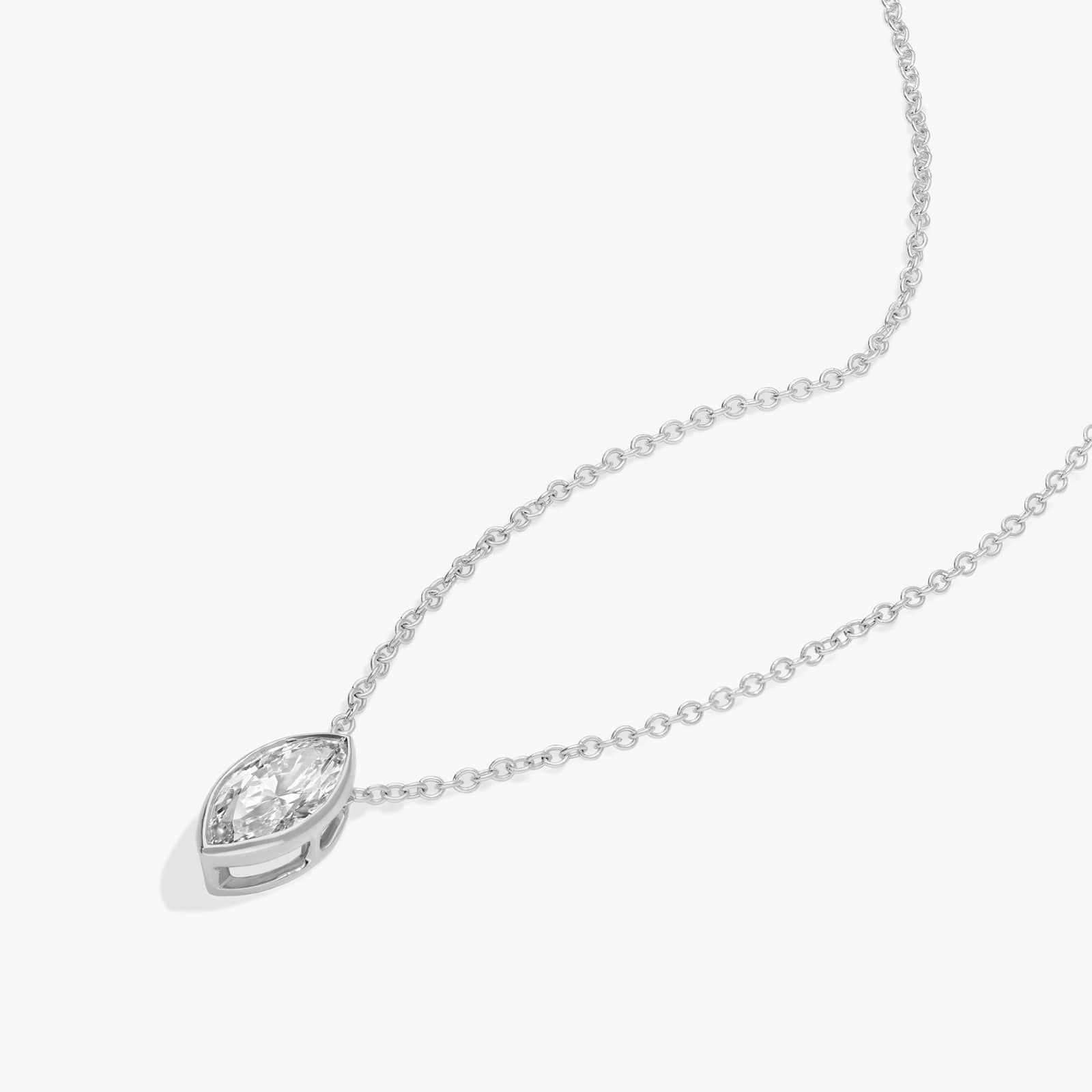 Bezel Solitaire Pendant Necklace With 0.75 CTW Marquise Cut Diamonds in 14K White Gold By James Allen