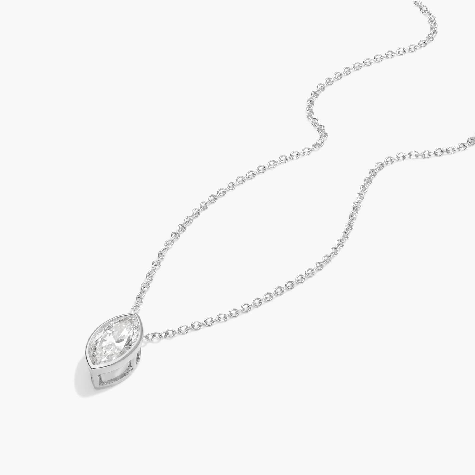 Bezel Solitaire Pendant Necklace With 1 CTW Marquise Cut Lab-Grown Diamonds in 14K White Gold By James Allen