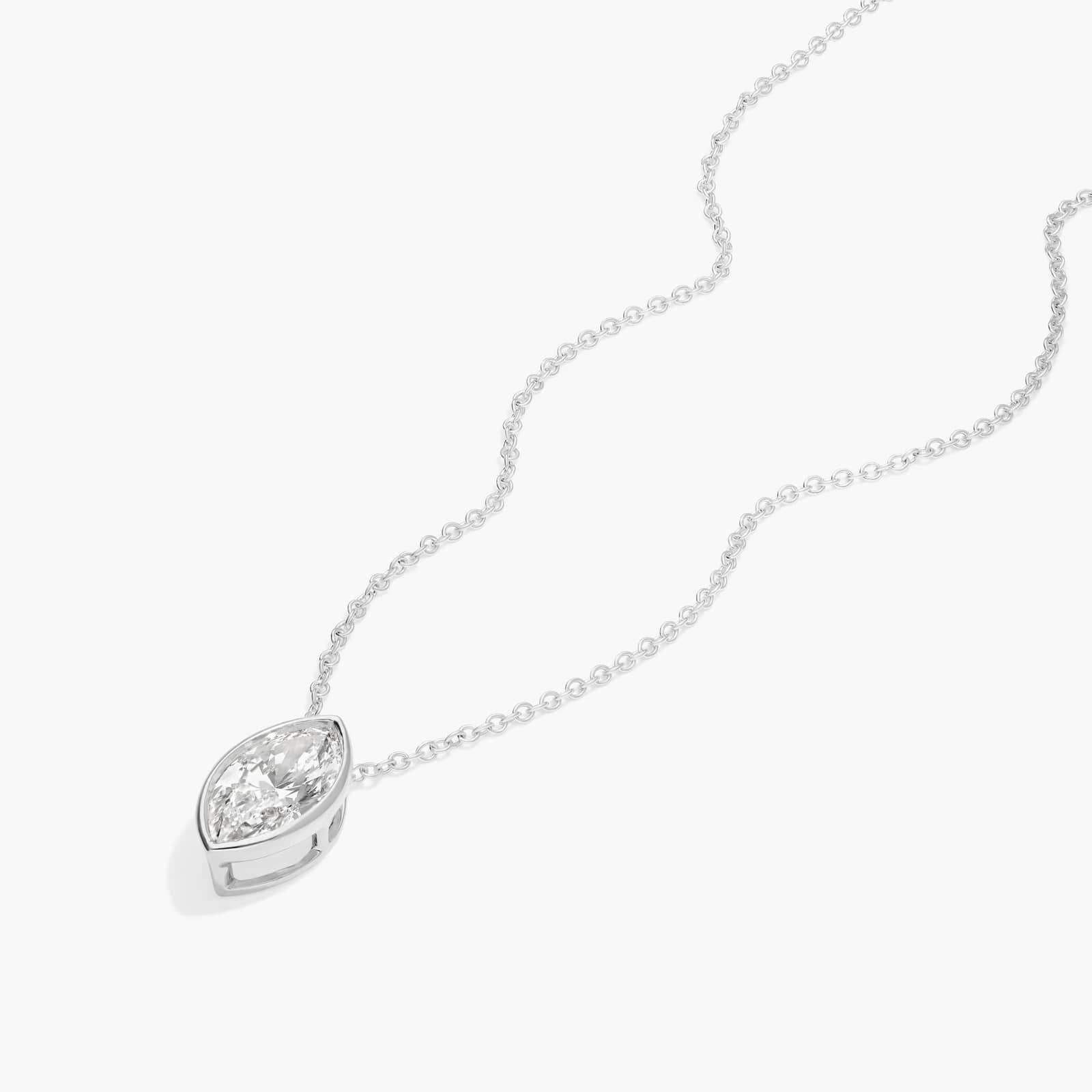 Bezel Solitaire Pendant Necklace With 1.5 CTW Marquise Cut Lab-Grown Diamonds in 14K White Gold By James Allen