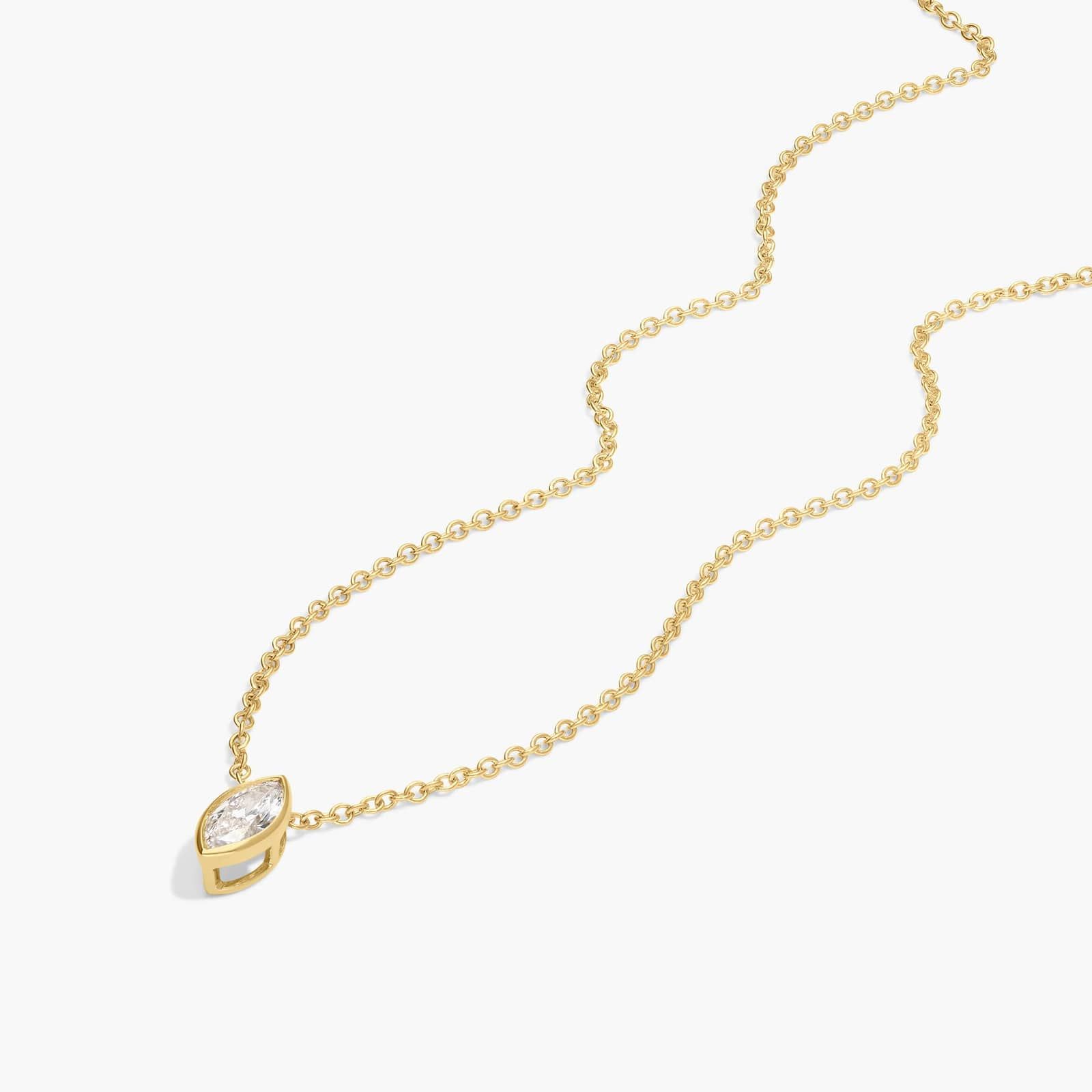 Bezel Solitaire Pendant Necklace With 0.25 CTW Marquise Cut Lab-Grown Diamonds in 14K Yellow Gold By James Allen