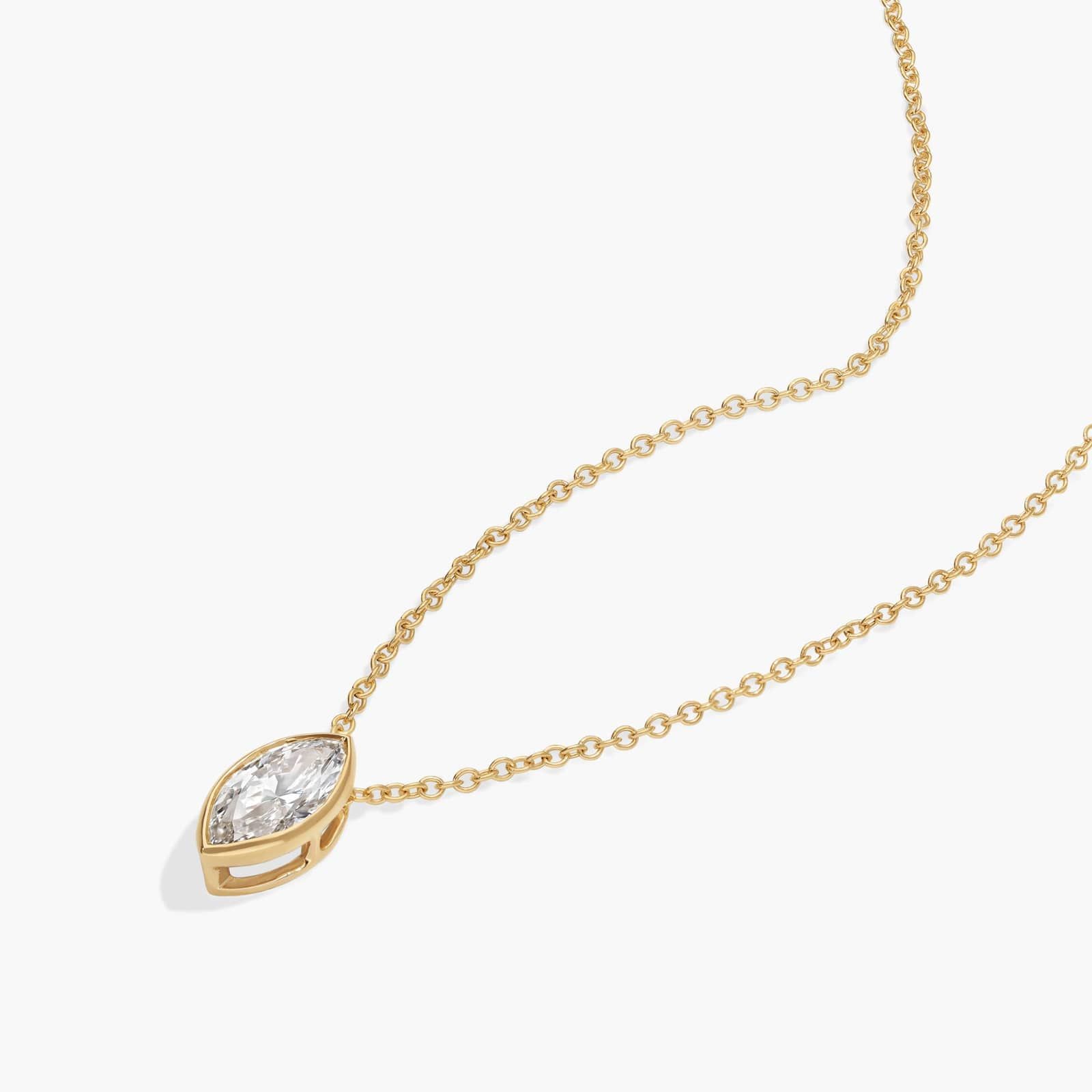 Bezel Solitaire Pendant Necklace With 0.75 CTW Marquise Cut Lab-Grown Diamonds in 14K Yellow Gold By James Allen