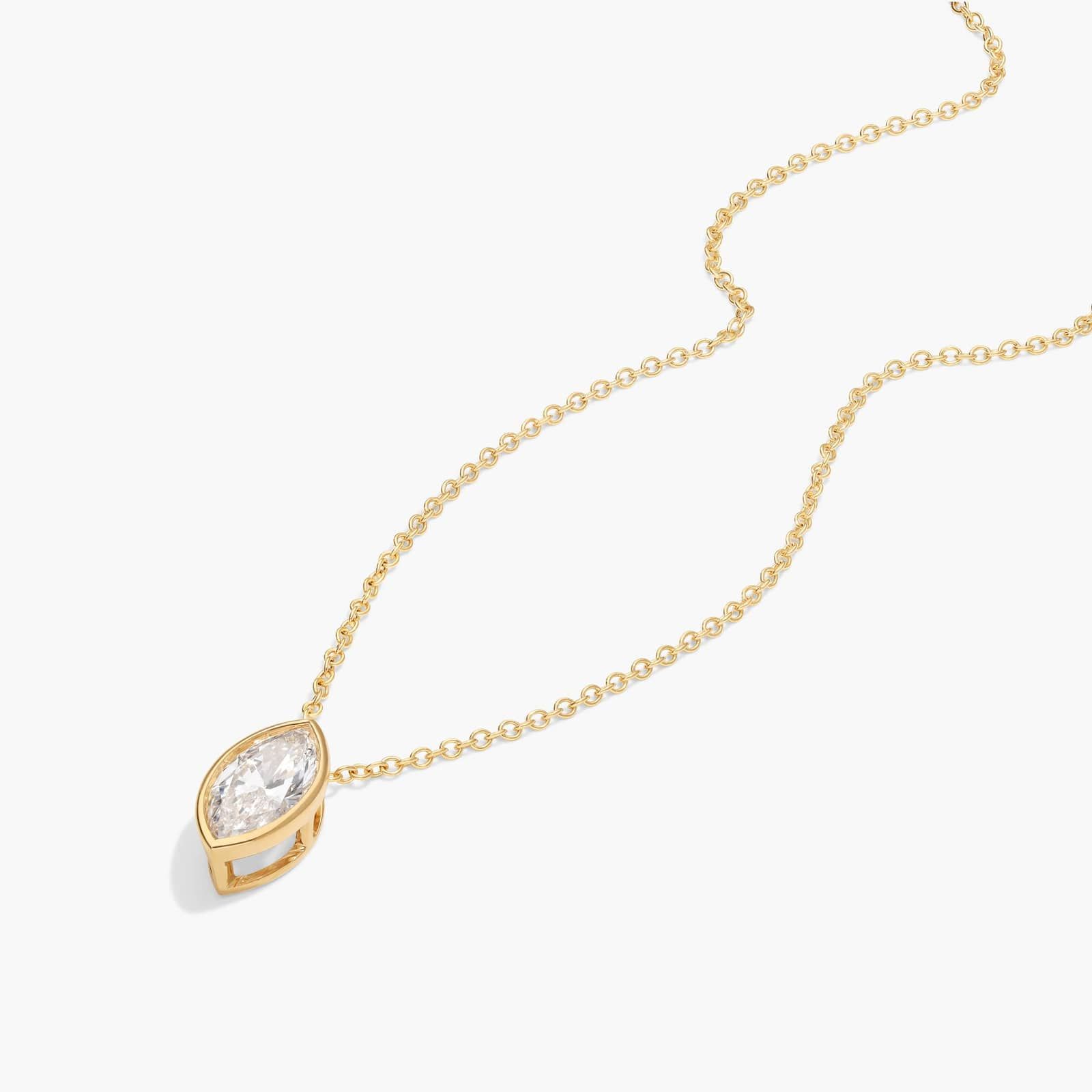 Bezel Solitaire Pendant Necklace With 1 CTW Marquise Cut Lab-Grown Diamonds in 14K Yellow Gold By James Allen