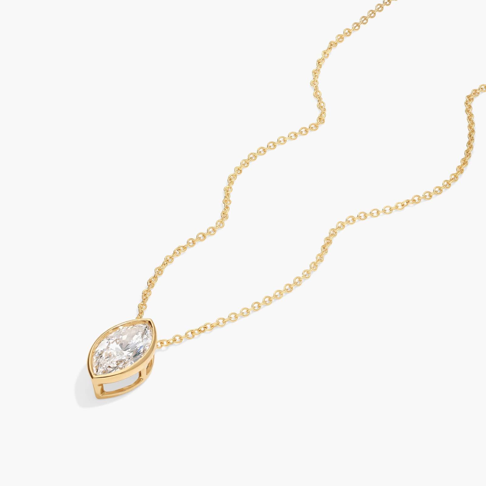 Bezel Solitaire Pendant Necklace With 1.5 CTW Marquise Cut Lab-Grown Diamonds in 14K Yellow Gold By James Allen