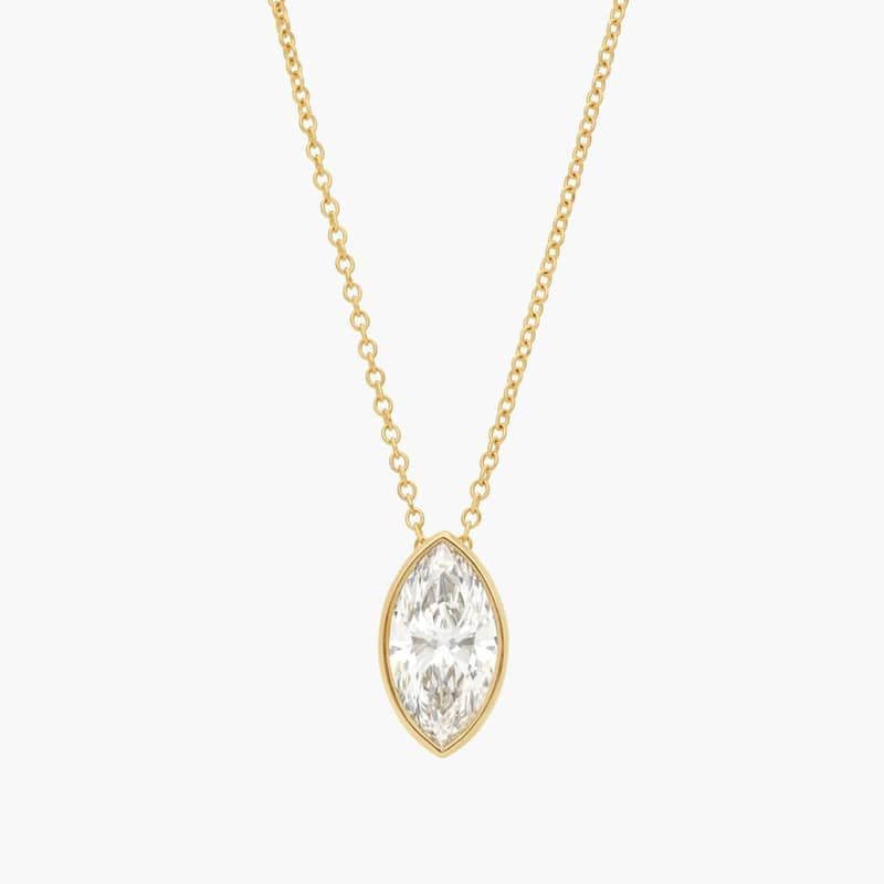 Bezel Solitaire Pendant Necklace With 2 CTW Marquise Cut Lab-Grown Diamonds in 14K Yellow Gold By James Allen