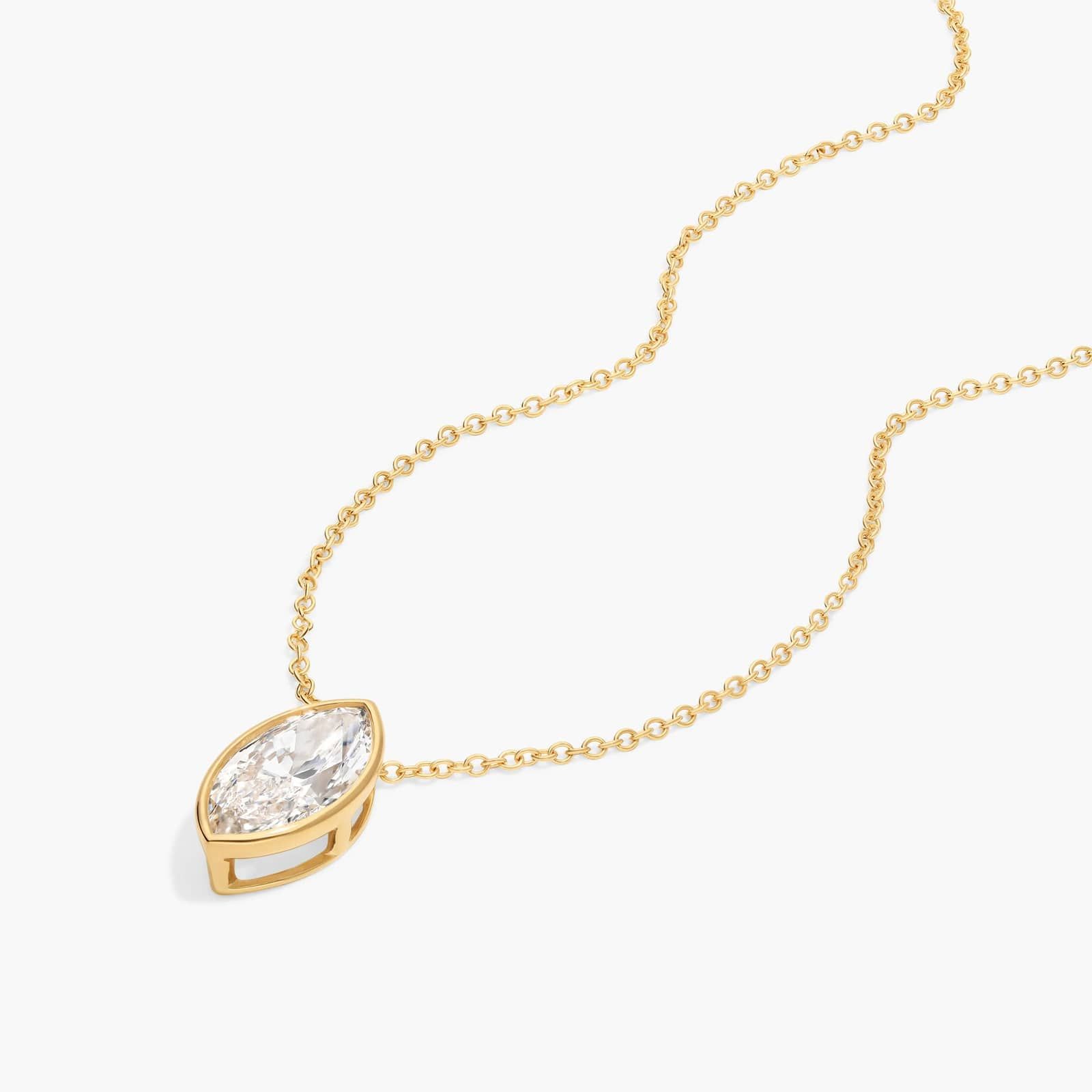 Bezel Solitaire Pendant Necklace With 2 CTW Marquise Cut Lab-Grown Diamonds in 14K Yellow Gold By James Allen