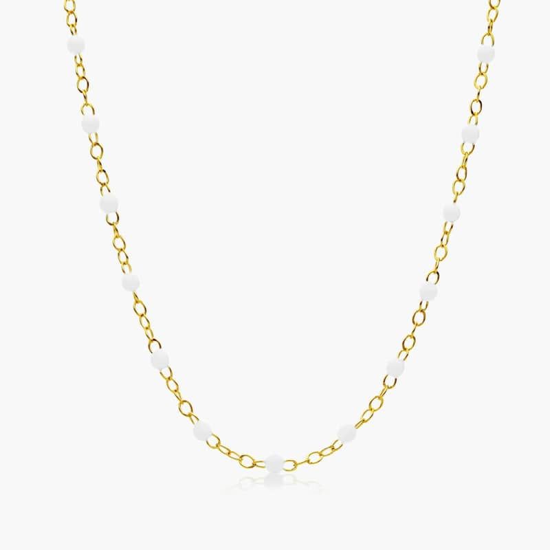 14K Yellow Gold White Enamel Bead Necklace By James Allen