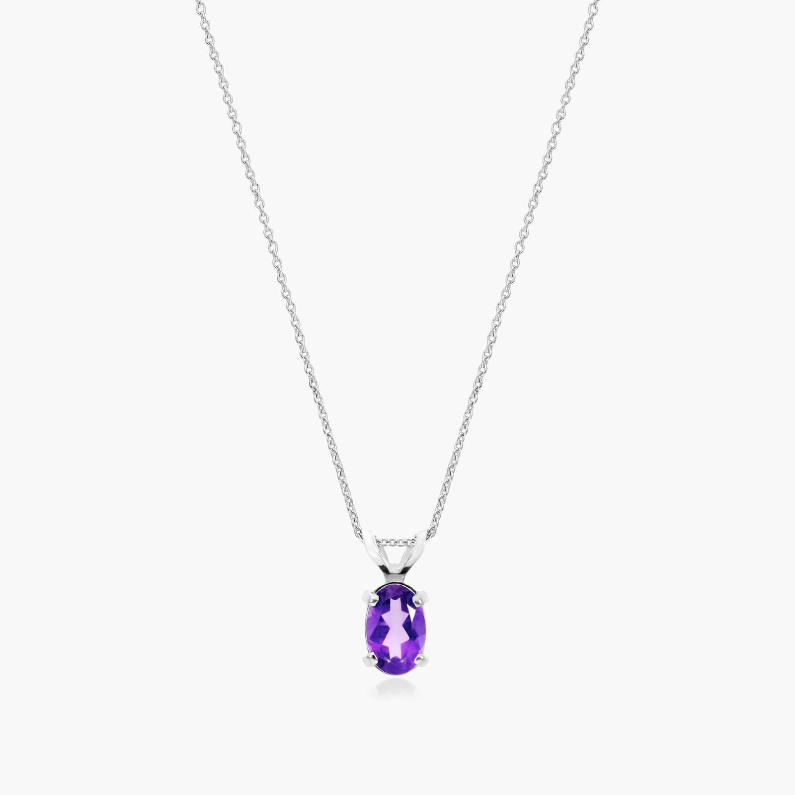 14K White Gold Oval Amethyst Birthstone Necklace By James Allen