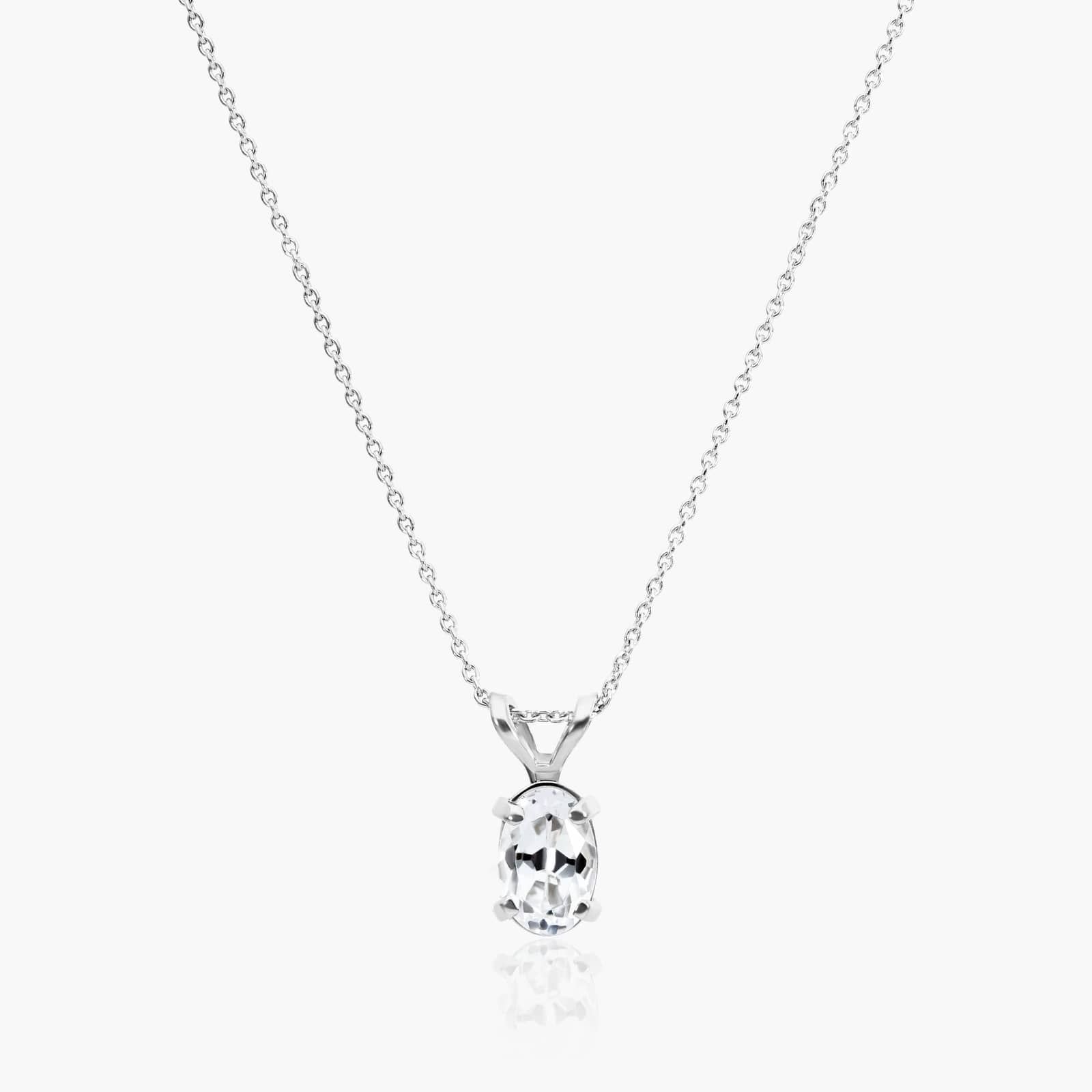 14K White Gold Oval White Topaz Birthstone Necklace By James Allen