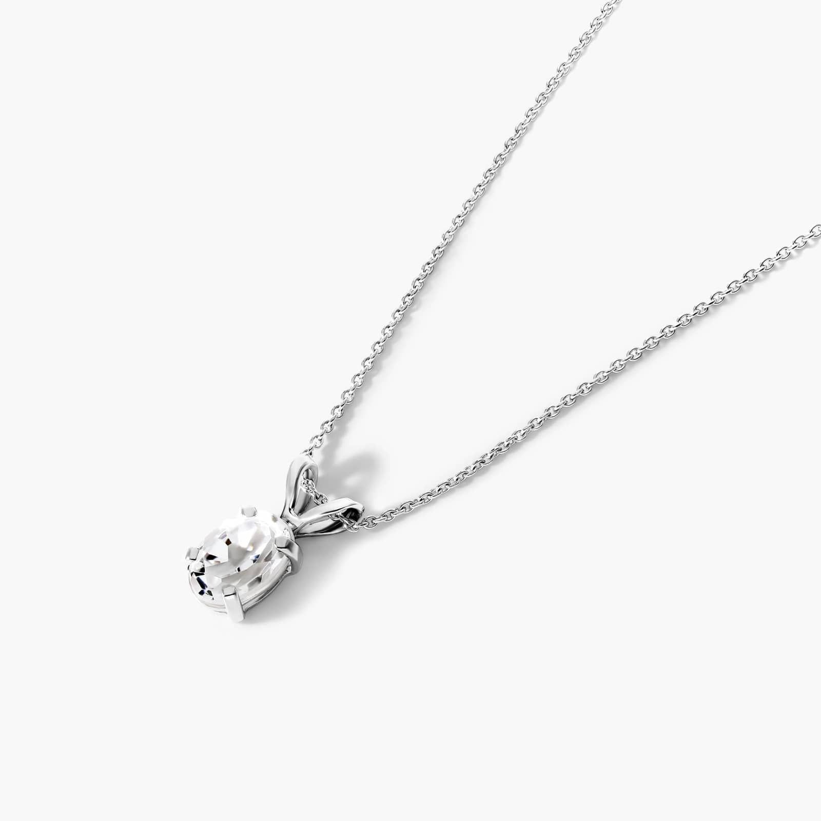 14K White Gold Oval White Topaz Birthstone Necklace By James Allen