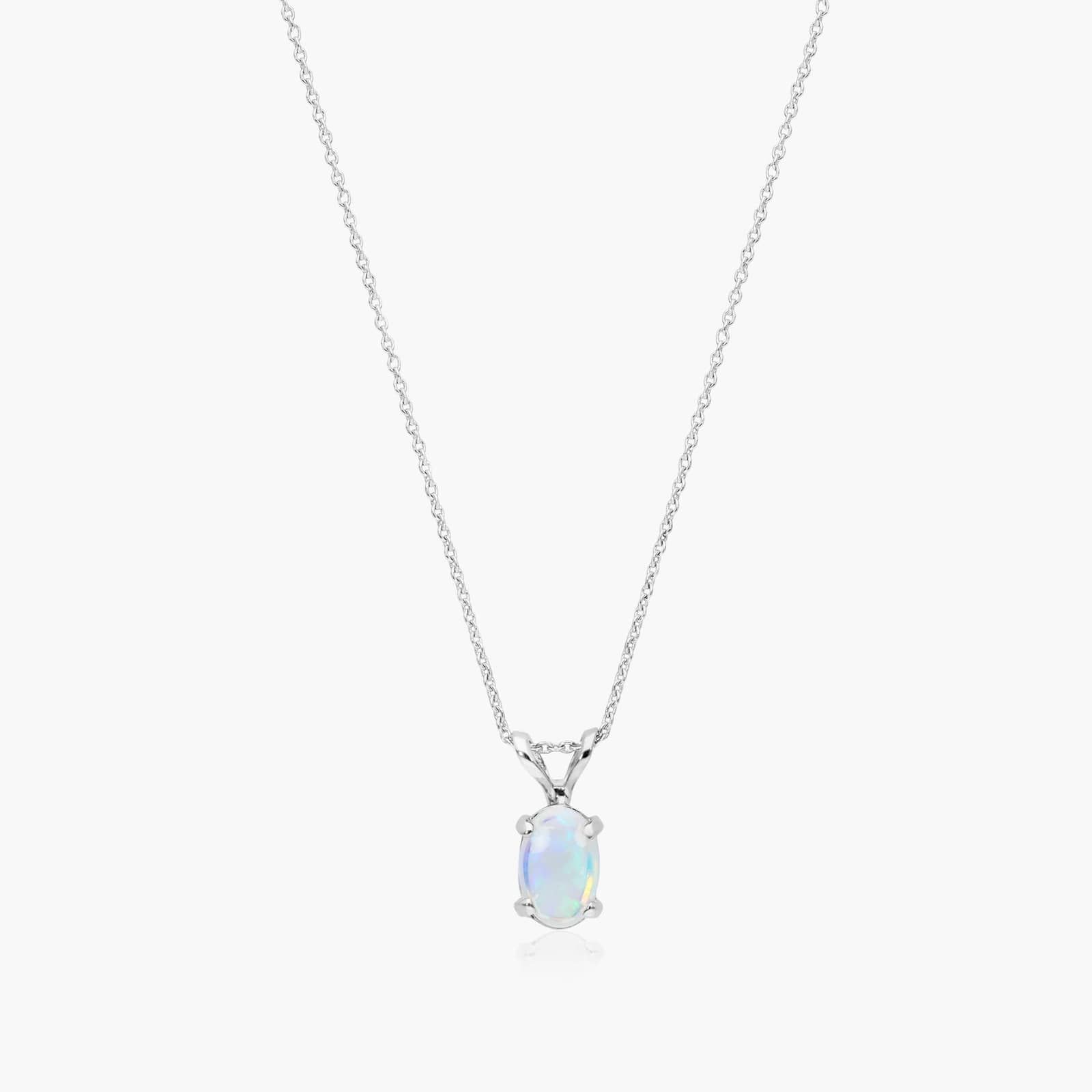 14K White Gold Oval Opal Birthstone Necklace By James Allen